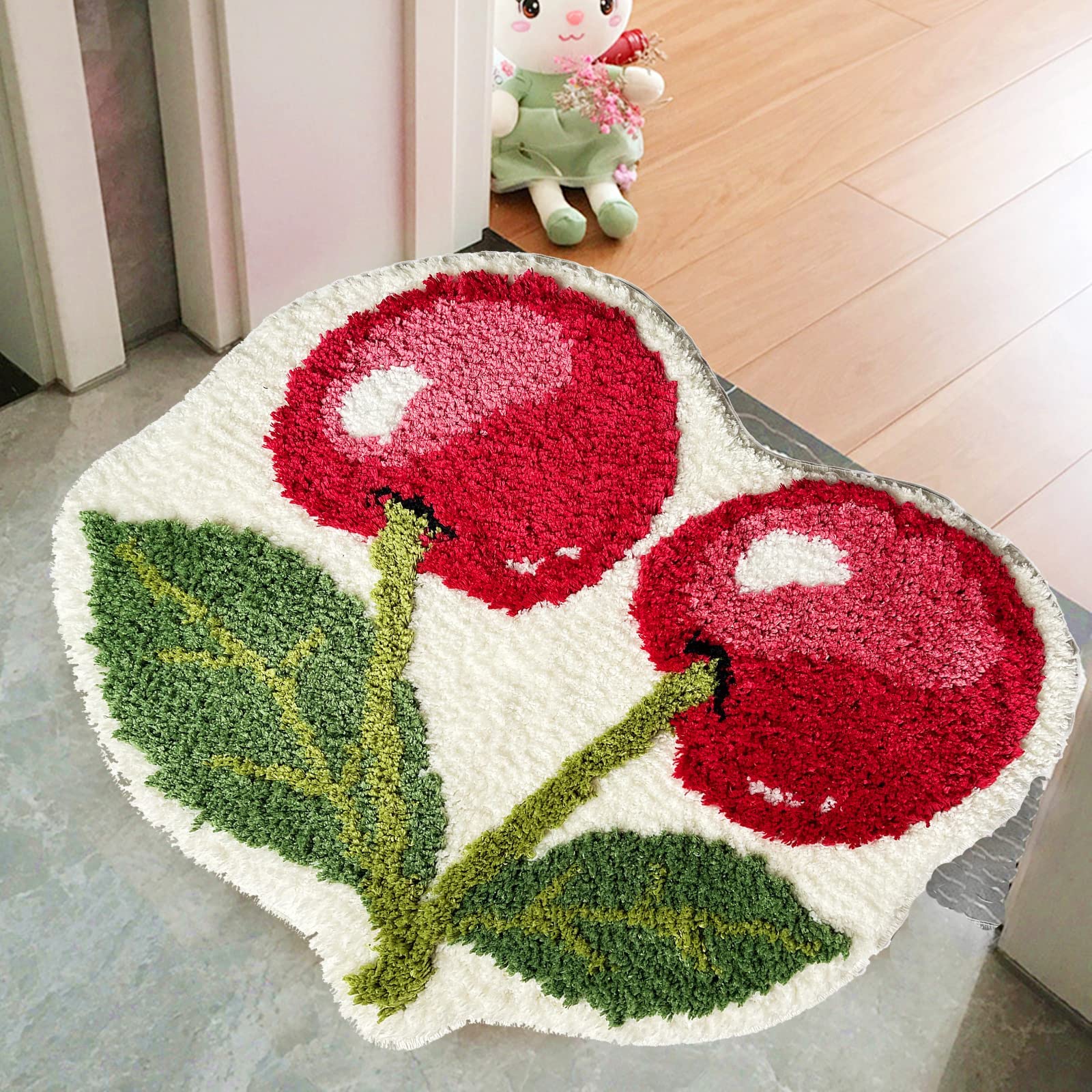 Ukeler Cute Cherry Bathroom Rug For Kids Non Slip Absorbent Bath Mat Washable Shaggy Bedroom Decor Plush Bath Rug For Shower 23.