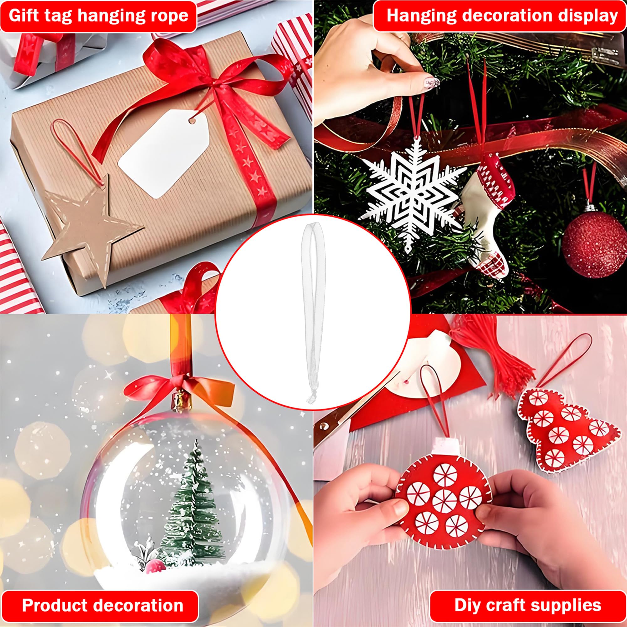 200 Pcs Chiffon Hanging Ribbons Christmas Ribbons Hangers Retro String Hanger Hand Tied Ornament Ribbon Loops for Christmas Tree