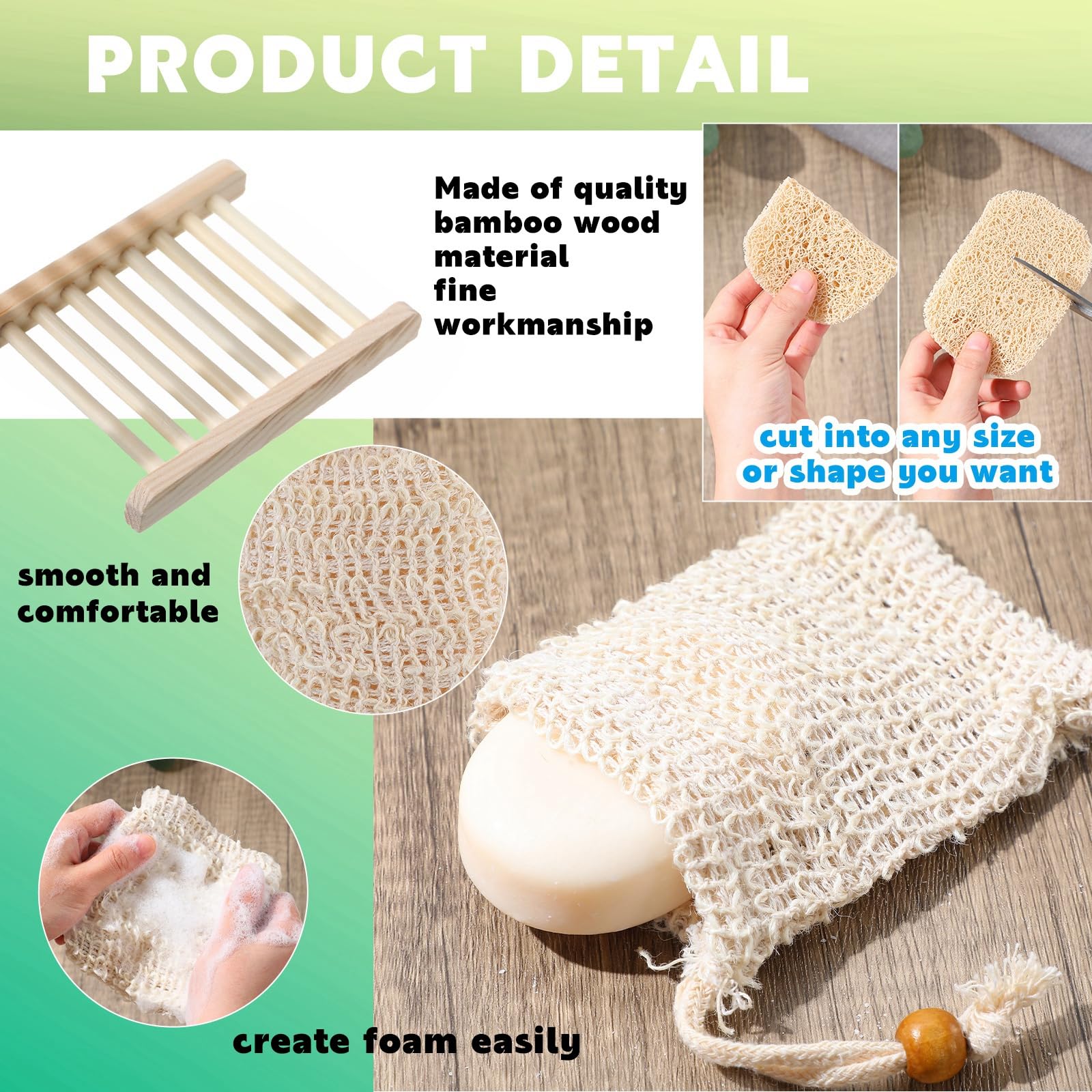 90 Pcs Soap Saver Set Including Wooden Soap Dish, Soap Exfoliating Bag, Soap Saver Pads Bulk With Self Drain, Bar Soap Holder Me