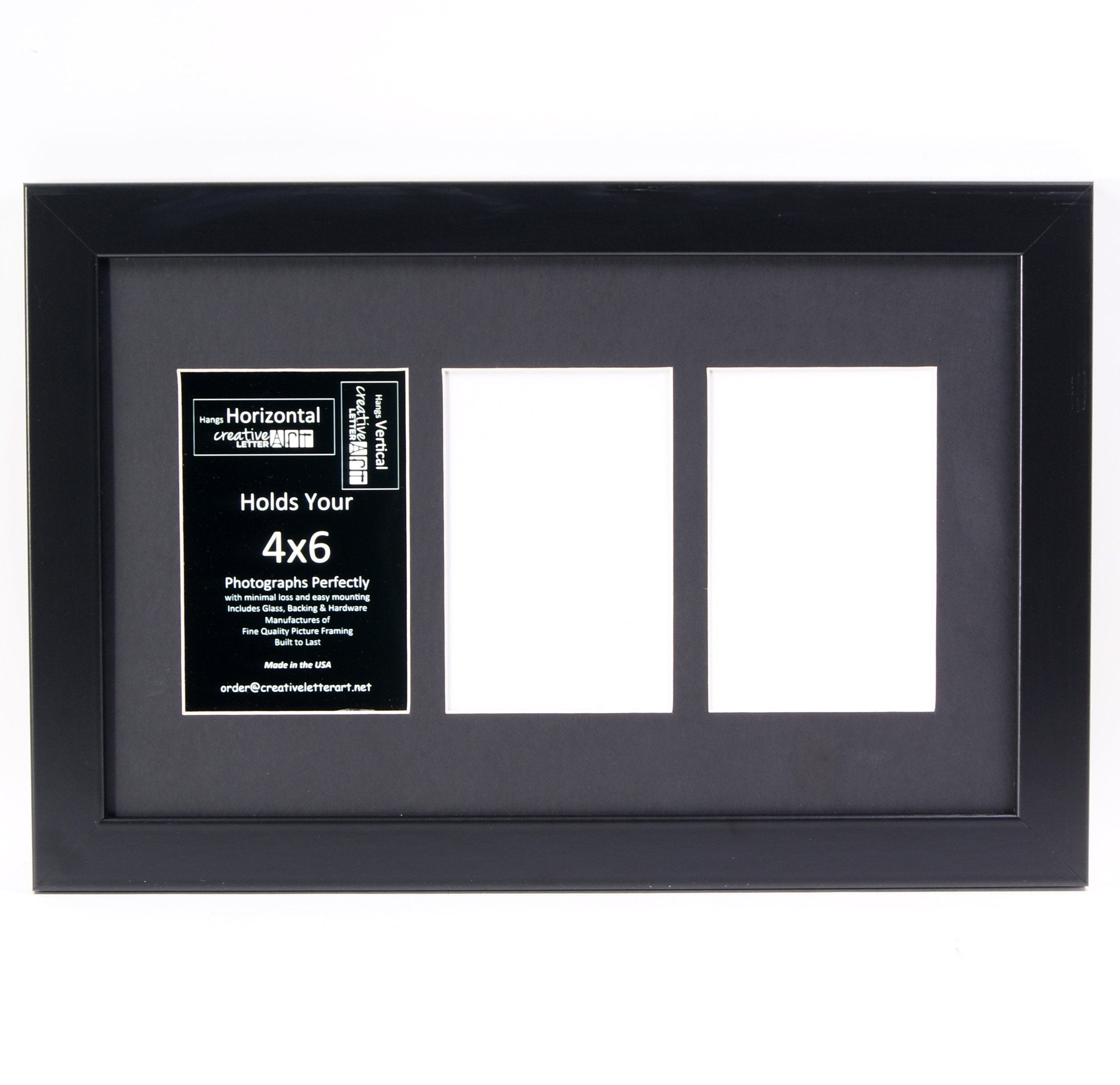 Creative Letter Art 4    x 6    Multiple Opening Picture Frame Collage with 3 holes, Manhattan Black Frame with 10 x 16-inch Bla