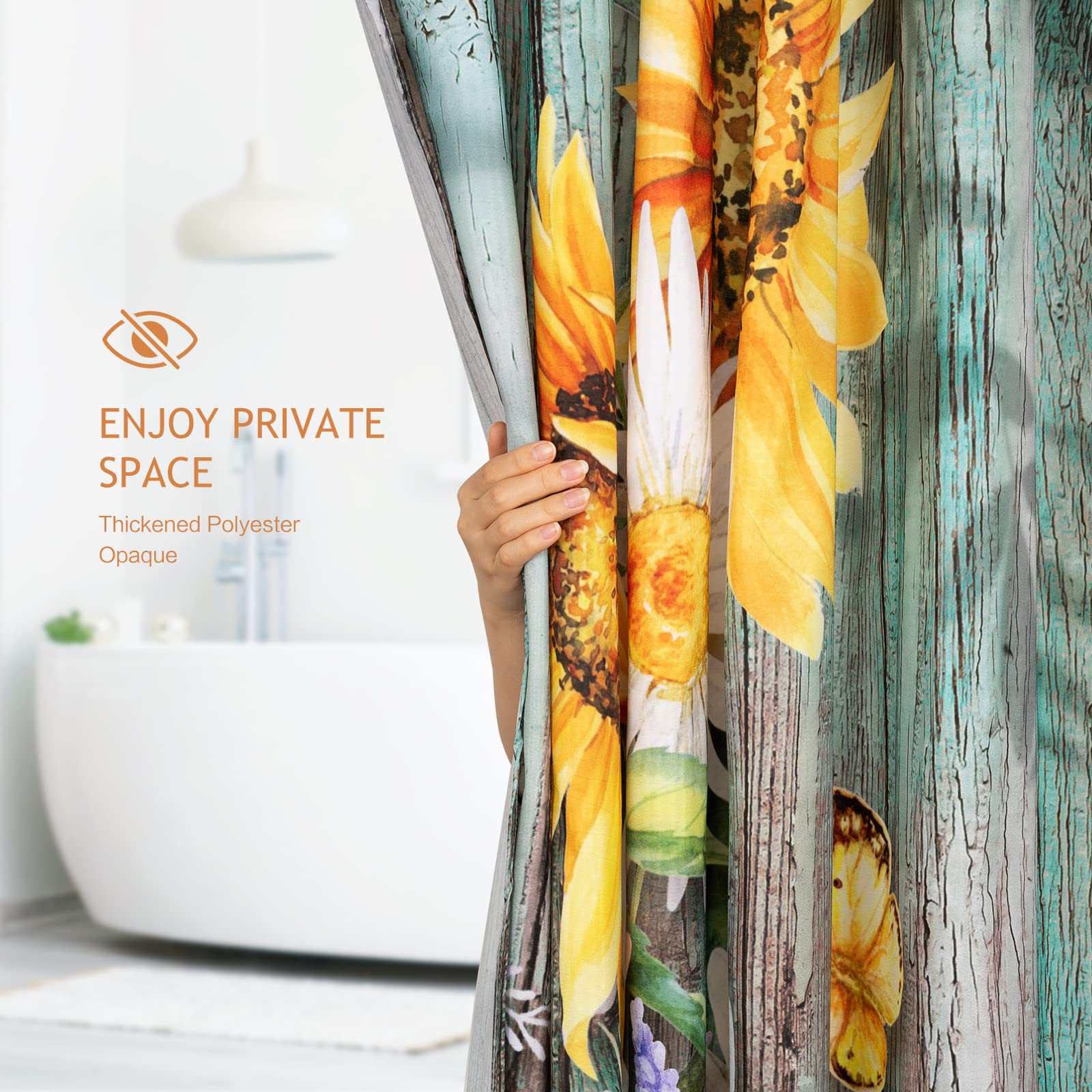 Vimorco Sunflower Shower Curtain, Butterfly Shower Curtains For Bathroom, Waterproof Quick-Dry Polyester Fabric Shower Curtain,
