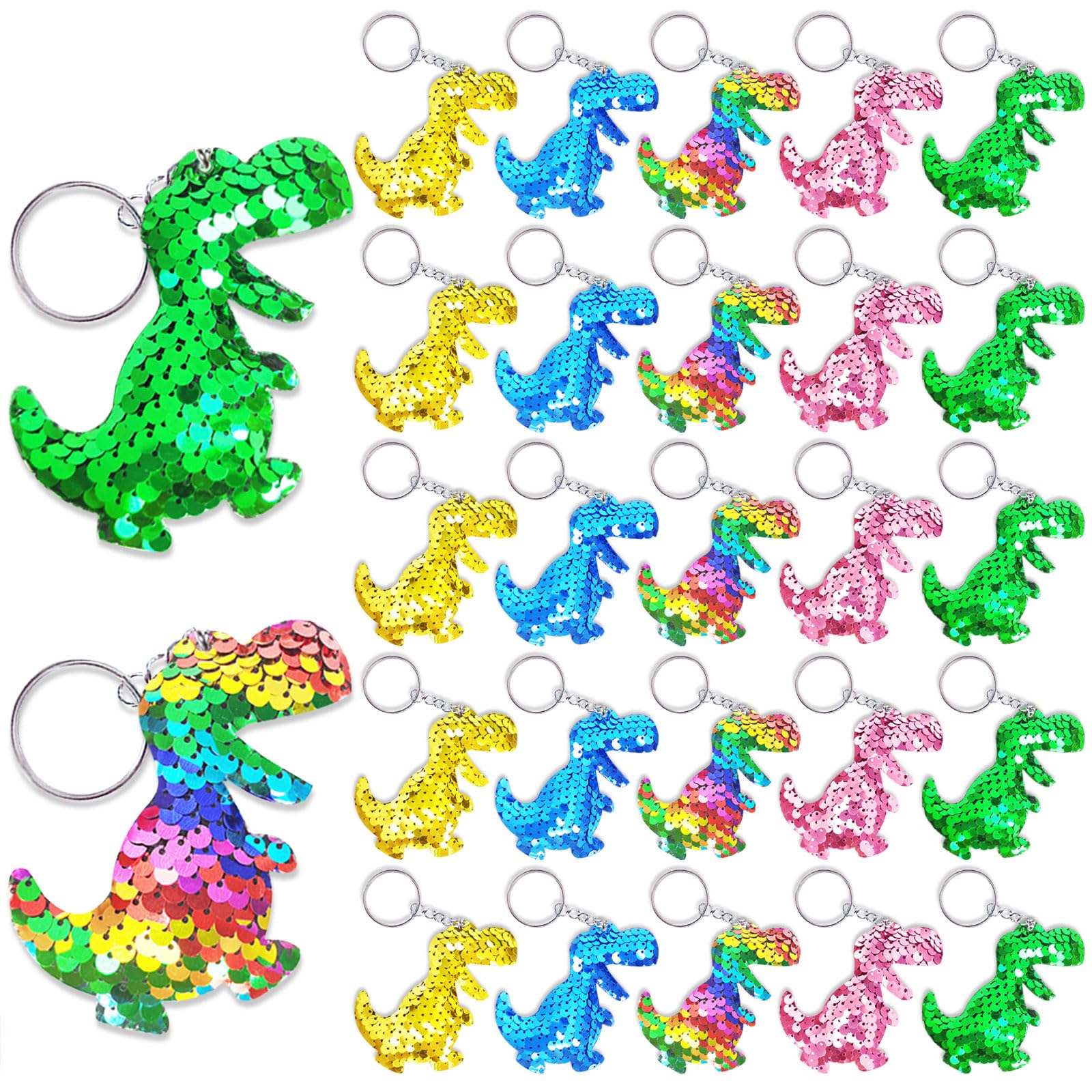 CiciBear 25 Pack Dinosaur Sequin Keychains for Dino Dinosaur Party 1st birthday Themed Party Favors, Kids and Adults Birthday Gi