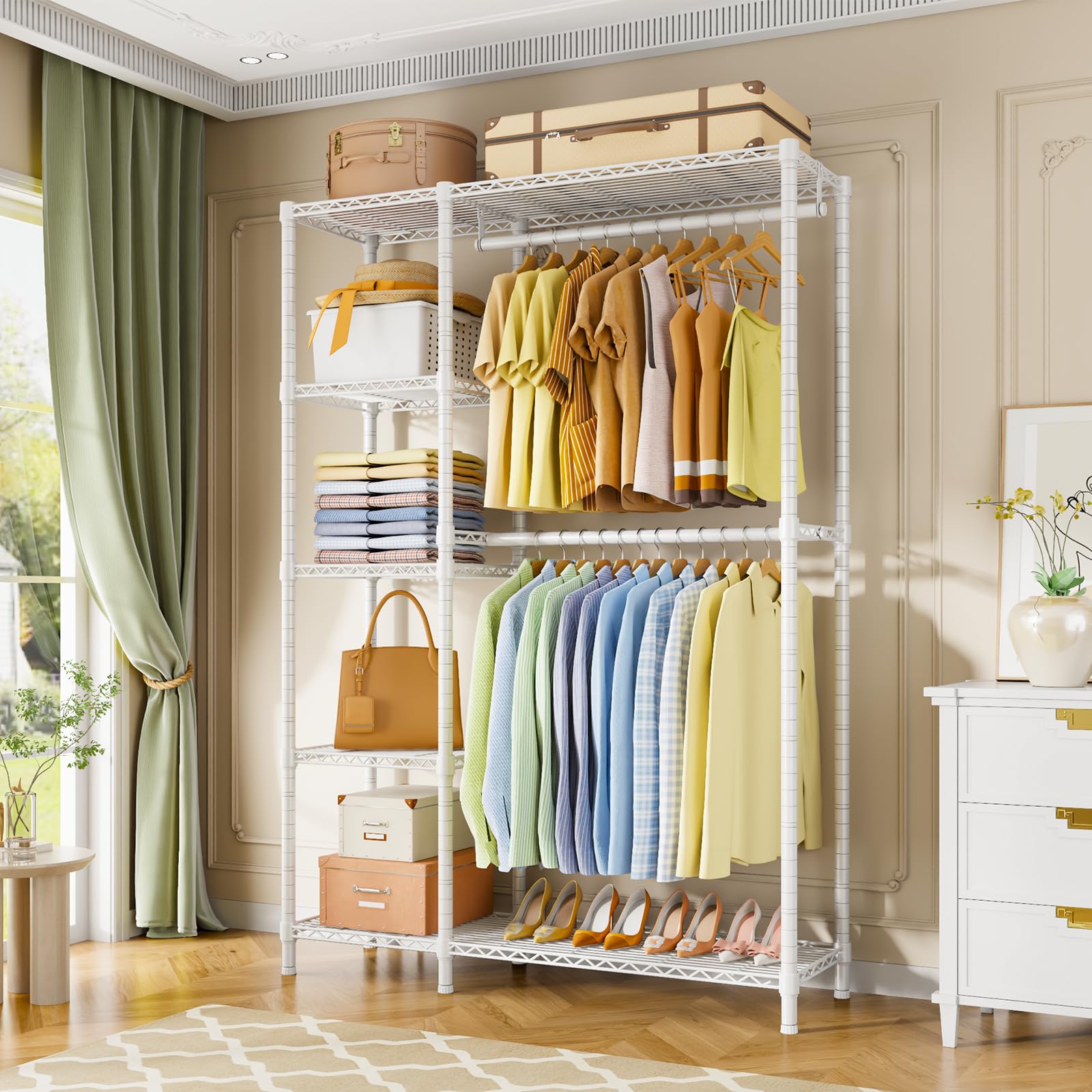 Ulif F2 Clothes Rack, 5 Tiers Heavy Duty Garment Rack For Bedroom, Freestanding Adjustable Closet Storage Organizer, 45'' W X 14