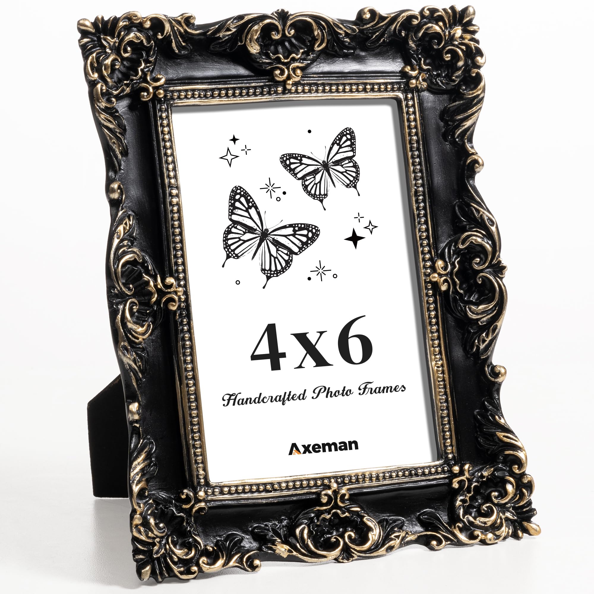 Axeman 4x6 Vintage Picture Frame, Ornate Textured Hand-Crafted Resin Antique Photo Frame with HD-Tempered Glass Tabletop & Wall 
