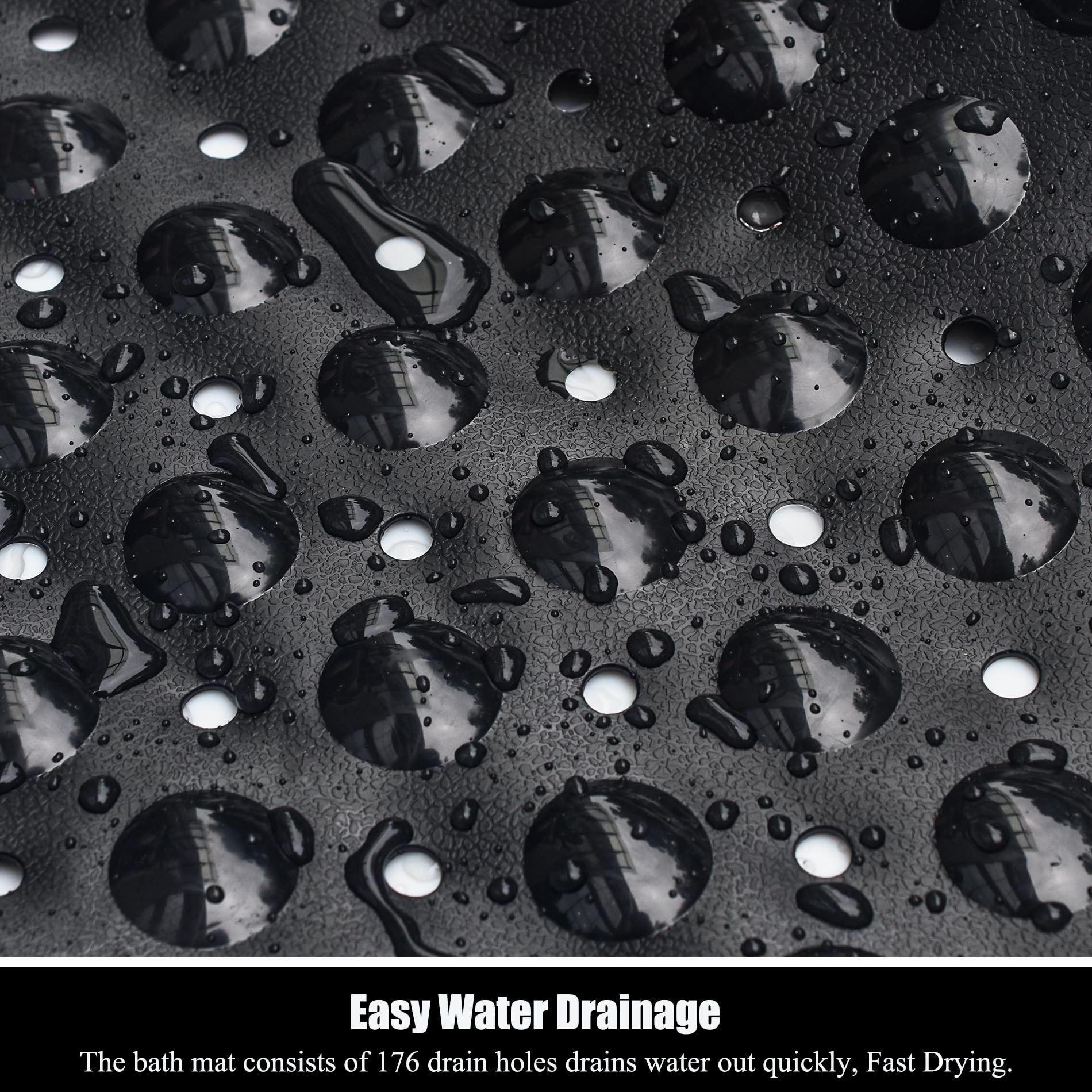 CADONO Large Non-Slip Bathtub Mat, 40 x 16 Inch, Black Rubber, Machine Washable with Suction Cups and Drain Holes