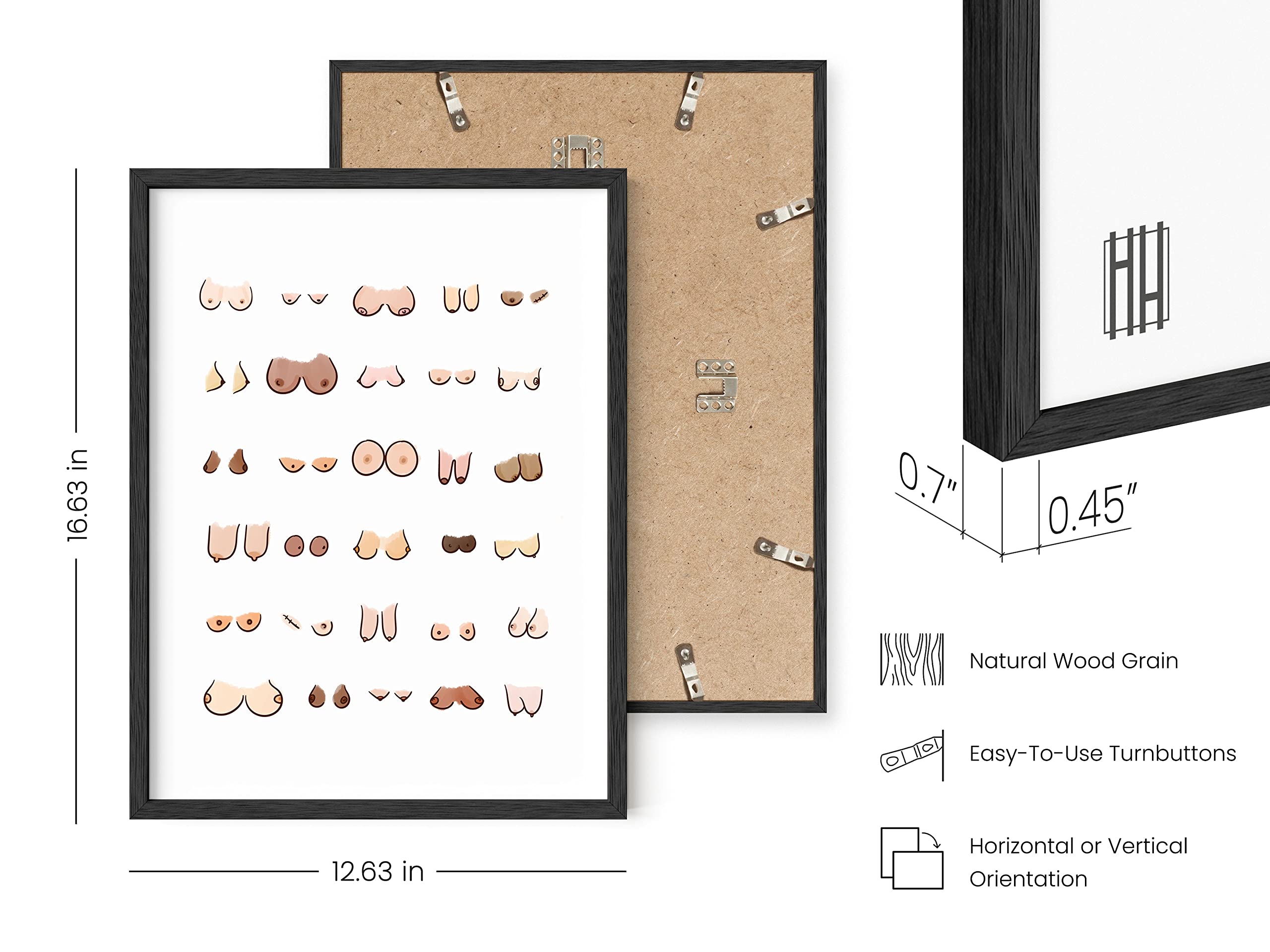 Haus And Hues Bathroom Art Funny Wall Art Poster (Boobs, 12X16 Black Framed)