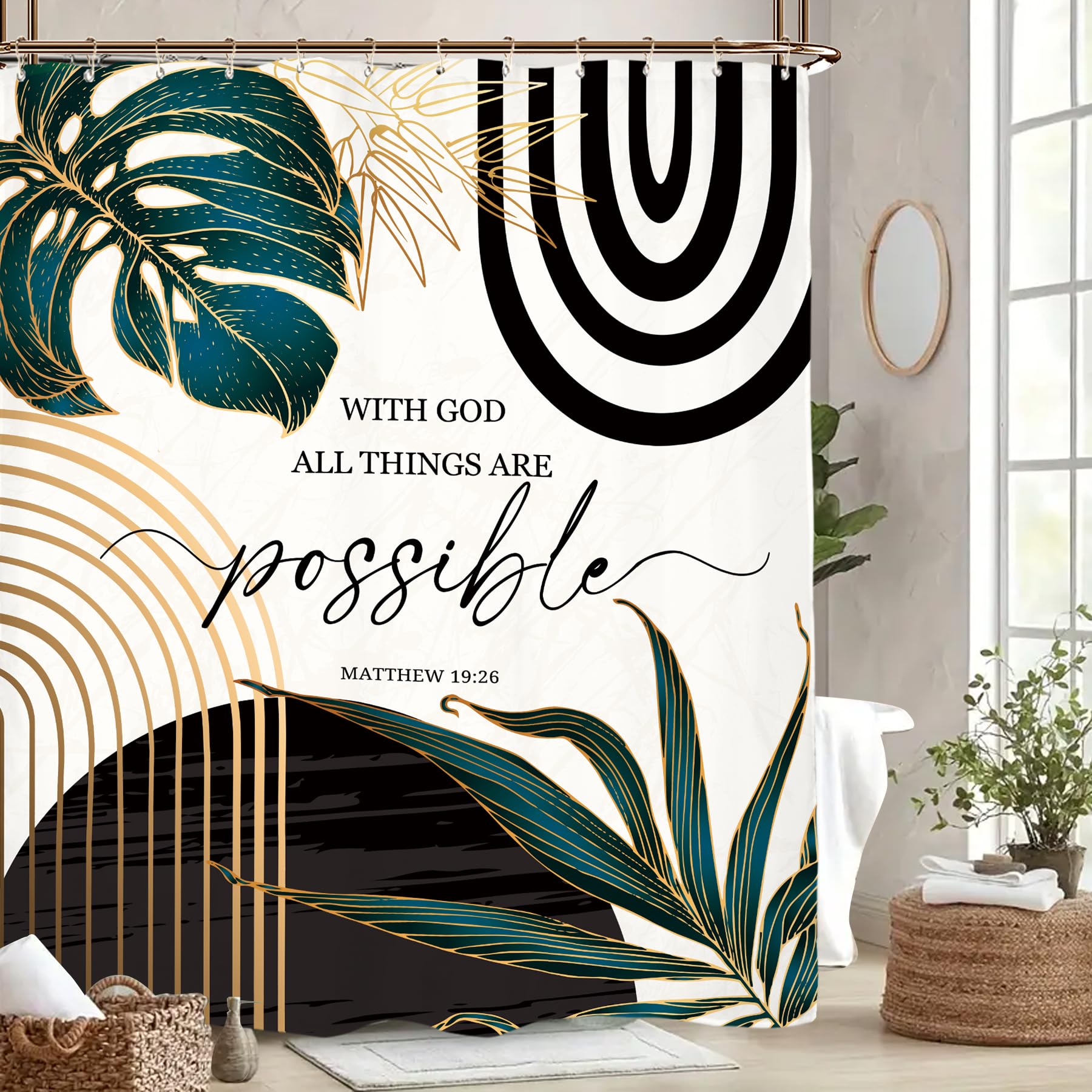 Miyotaa Abstract Bible Quotes Shower Curtain Set 60Wx71H Inches Minimalist Aesthetic Modern Contemporary Inspirational Motivatio
