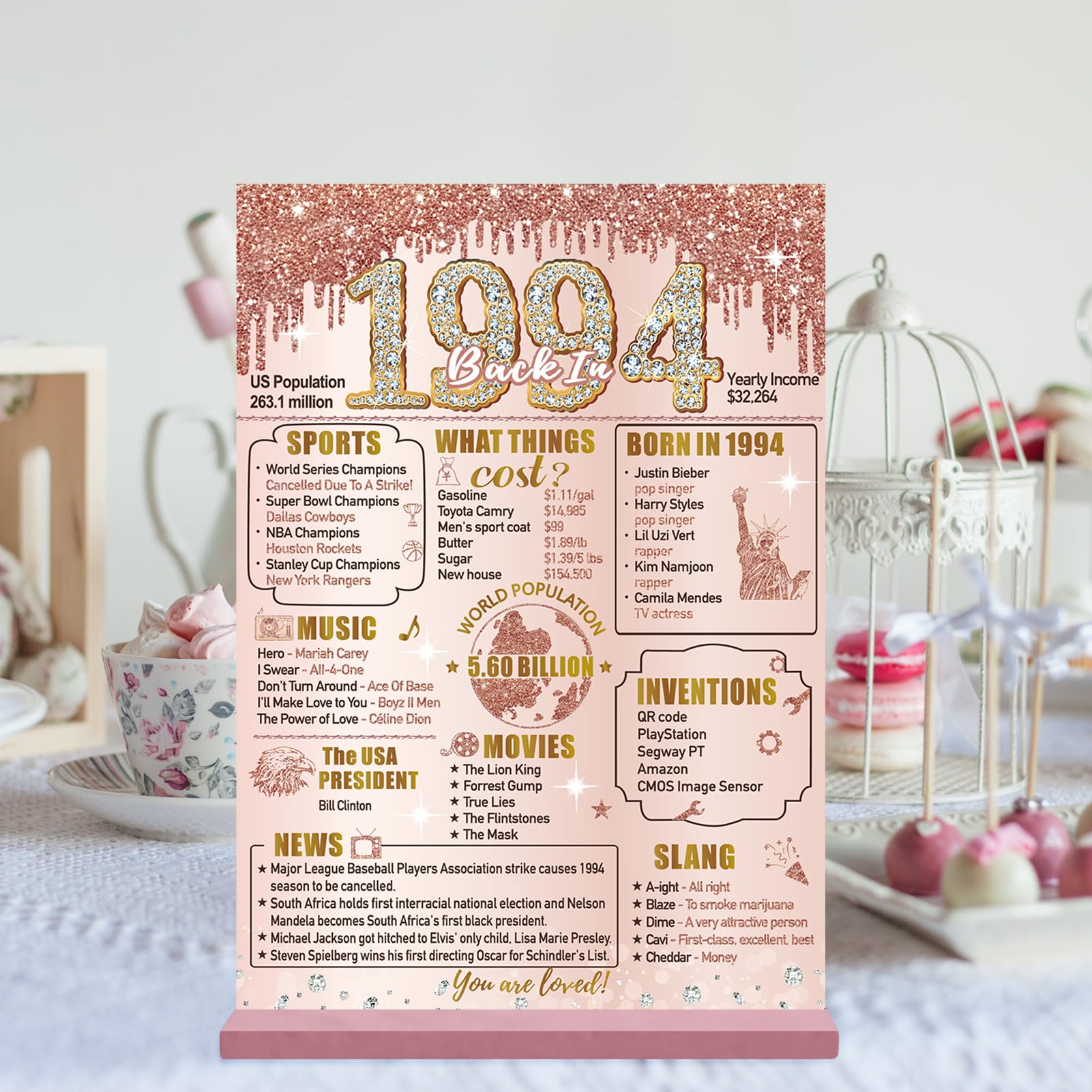 Bumqviy Happy 30Th Birthday Decorations Back In 1994 Table Sign For Women, Pink Rose Gold 30 & Fabulous Birthday Two-Sided Woode