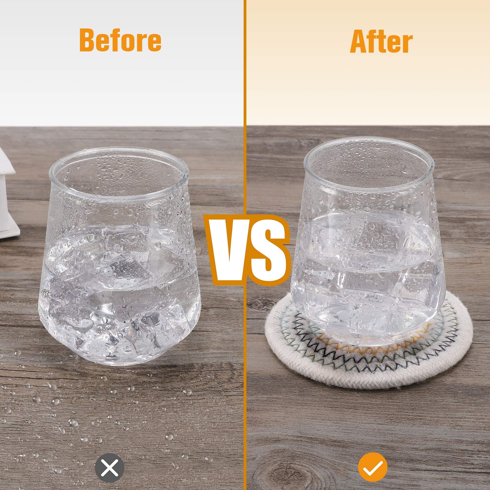 Abenkle 6 Pcs Coasters For Drinks,Super Absorbent Drink Coasters, Stylish Handmade Round Woven Coaster For Coffee Table Tabletop