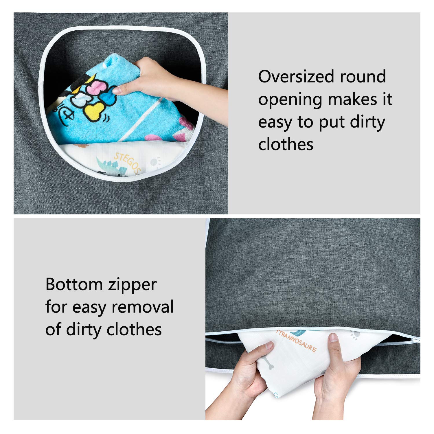 KINGSUSLAY Hanging Laundry Bag with Over Door Hooks, XL Size, Mod Heather Grey, 2-Pack, Space Saving with Zipper