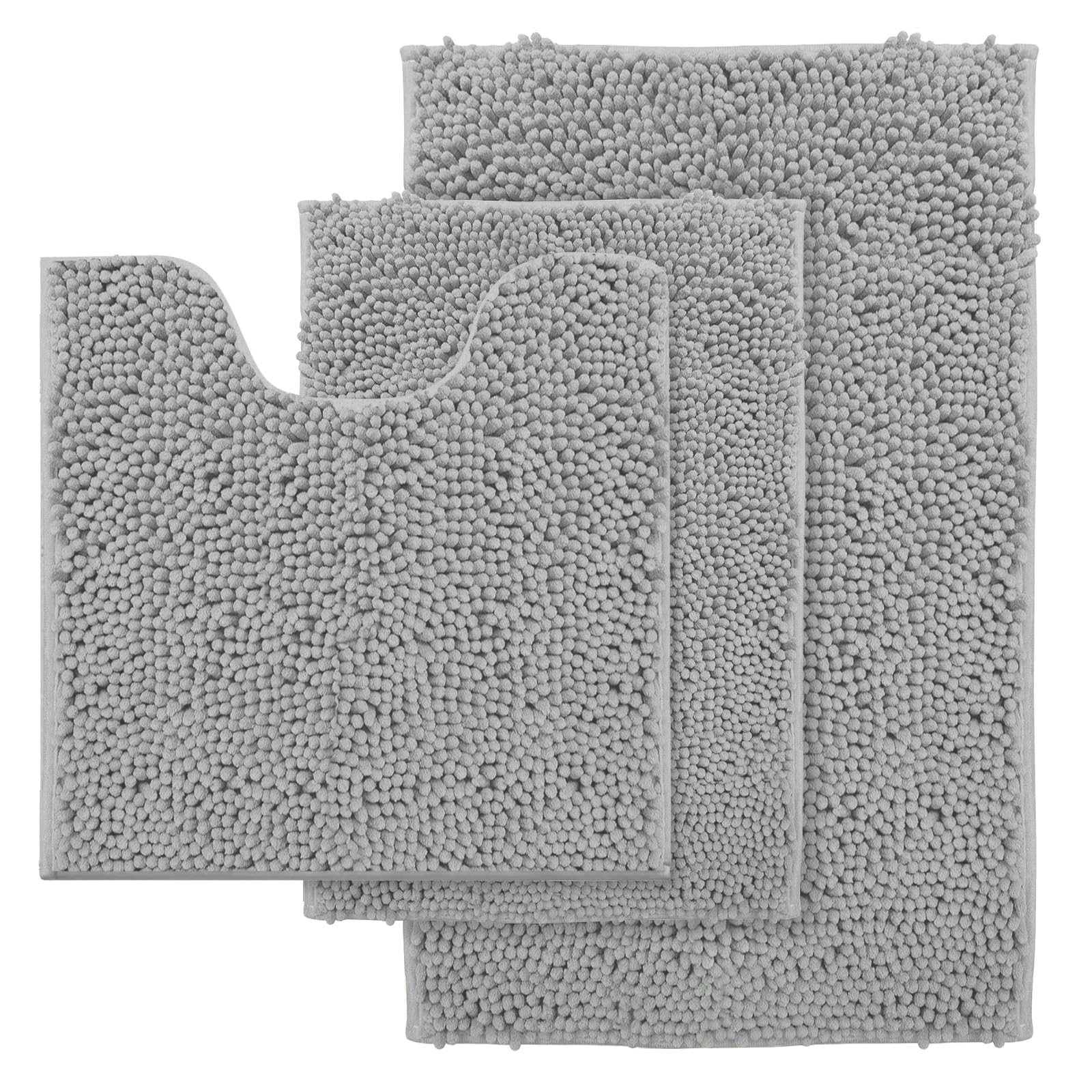 Gray Bathroom Rugs Non Slip 3 Piece Bathroom Rug Set Ultra Soft Bath Rug Absorbent Shaggy Bath Mat Set Perfect Plush Bathroom Mats Sets with U-Shaped Toilet Mat Bathroom Accessories living Rugs