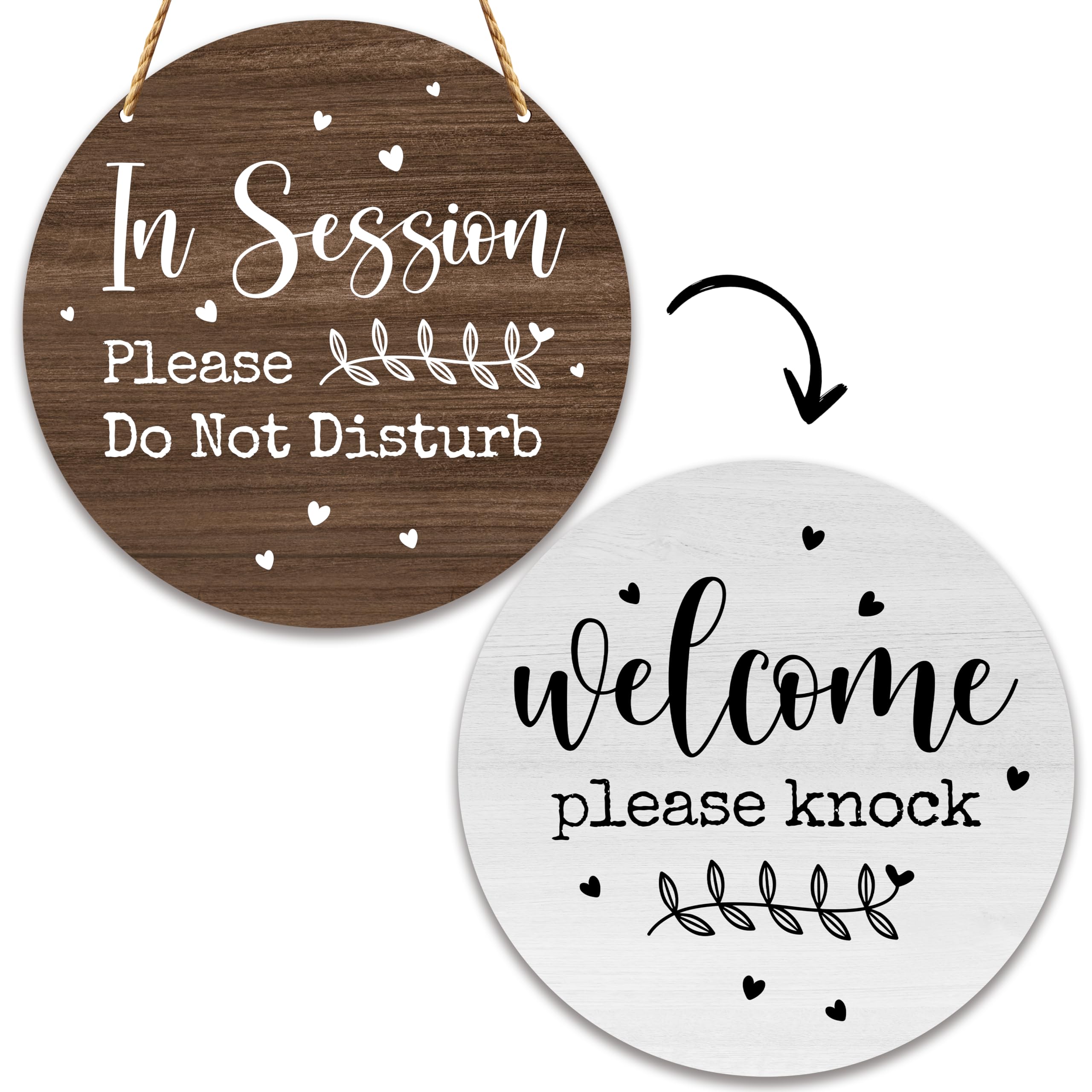 In Session Door Sign for Therapists, Do Not Disturb Hanger Sign for Therapy Office Decor, 10 In Double Sided Round Wooden Welcom