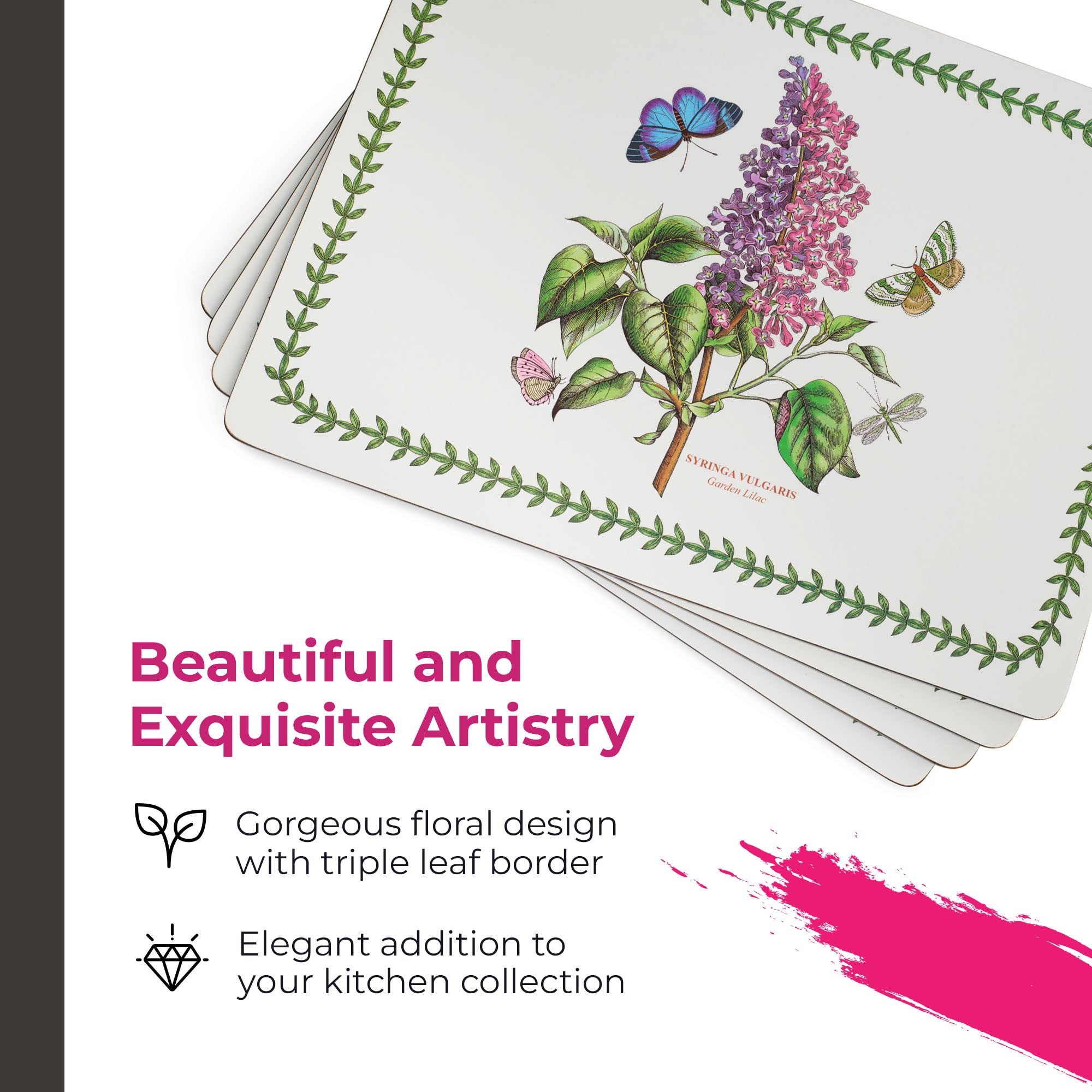 Pimpernel Botanic Garden Collection Placemats | Set Of 4 | Heat Resistant Mats | Cork-Backed Board | Hard Placemat Set For Dinin