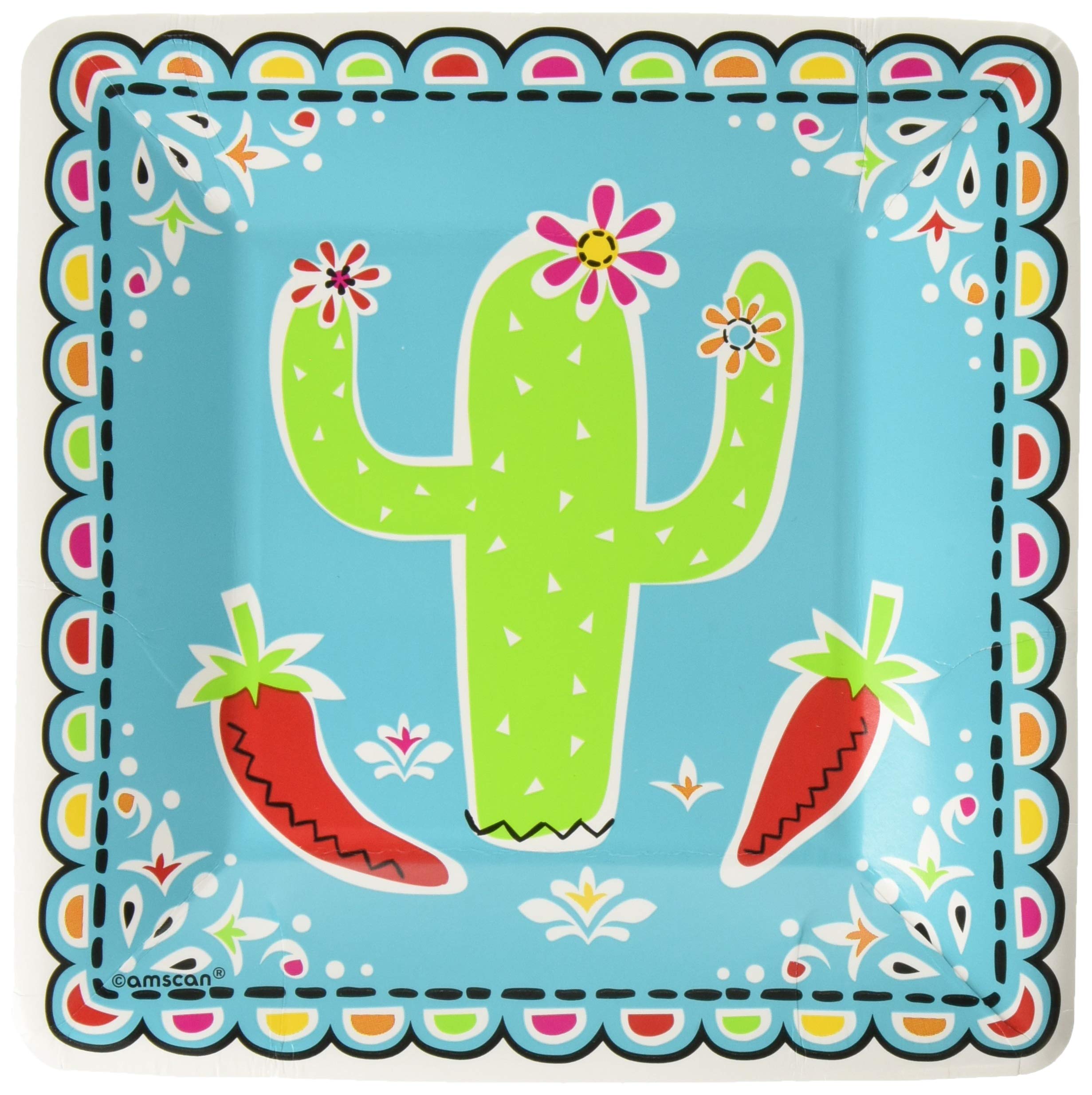 Amscan Picado De Papel Square Plates, 7'' - Pack Of 18, Multicolor