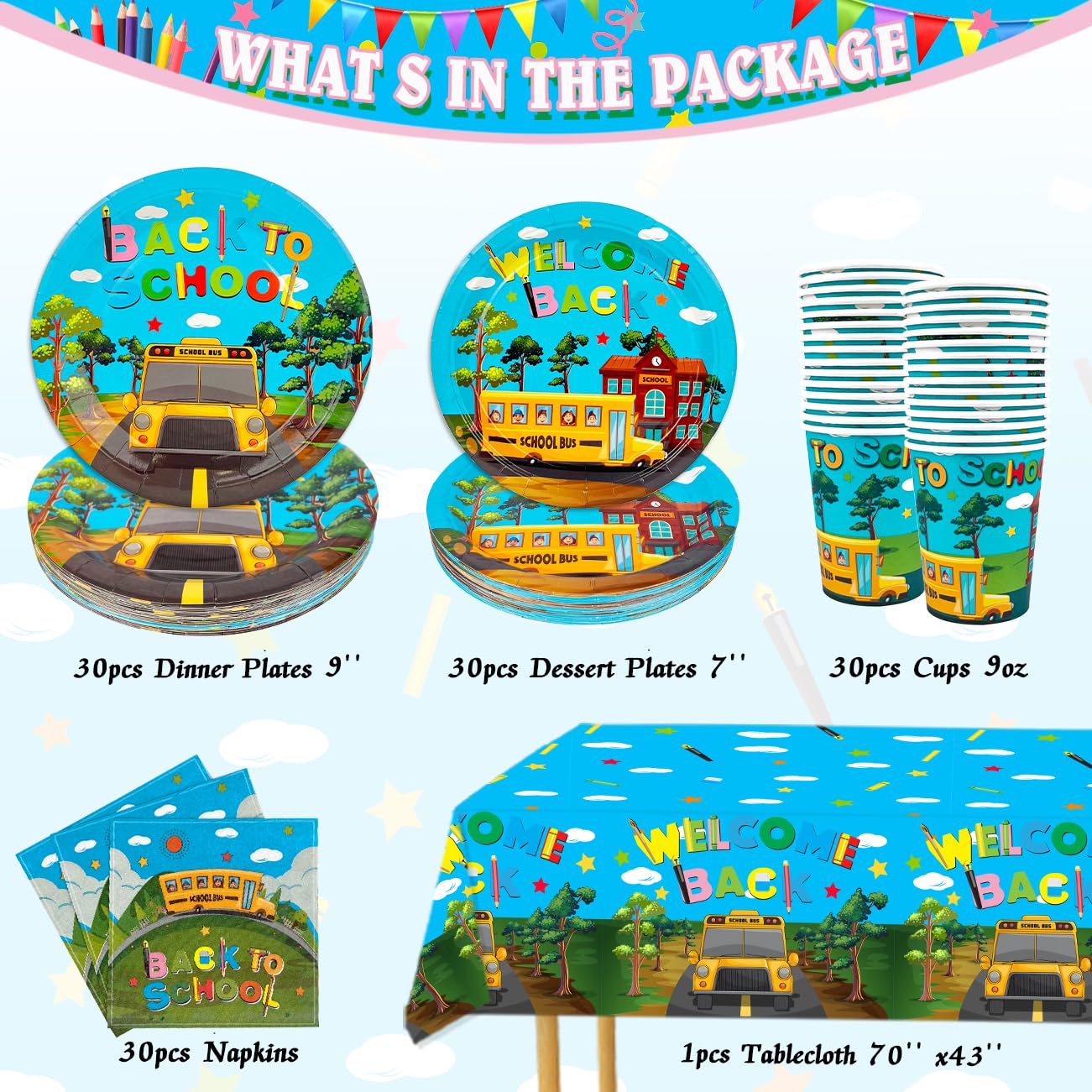 Back To School Decorations 121 Pieces School Bus Party Plates And Napkins Party Supplies For First Day Of School Party Back To S