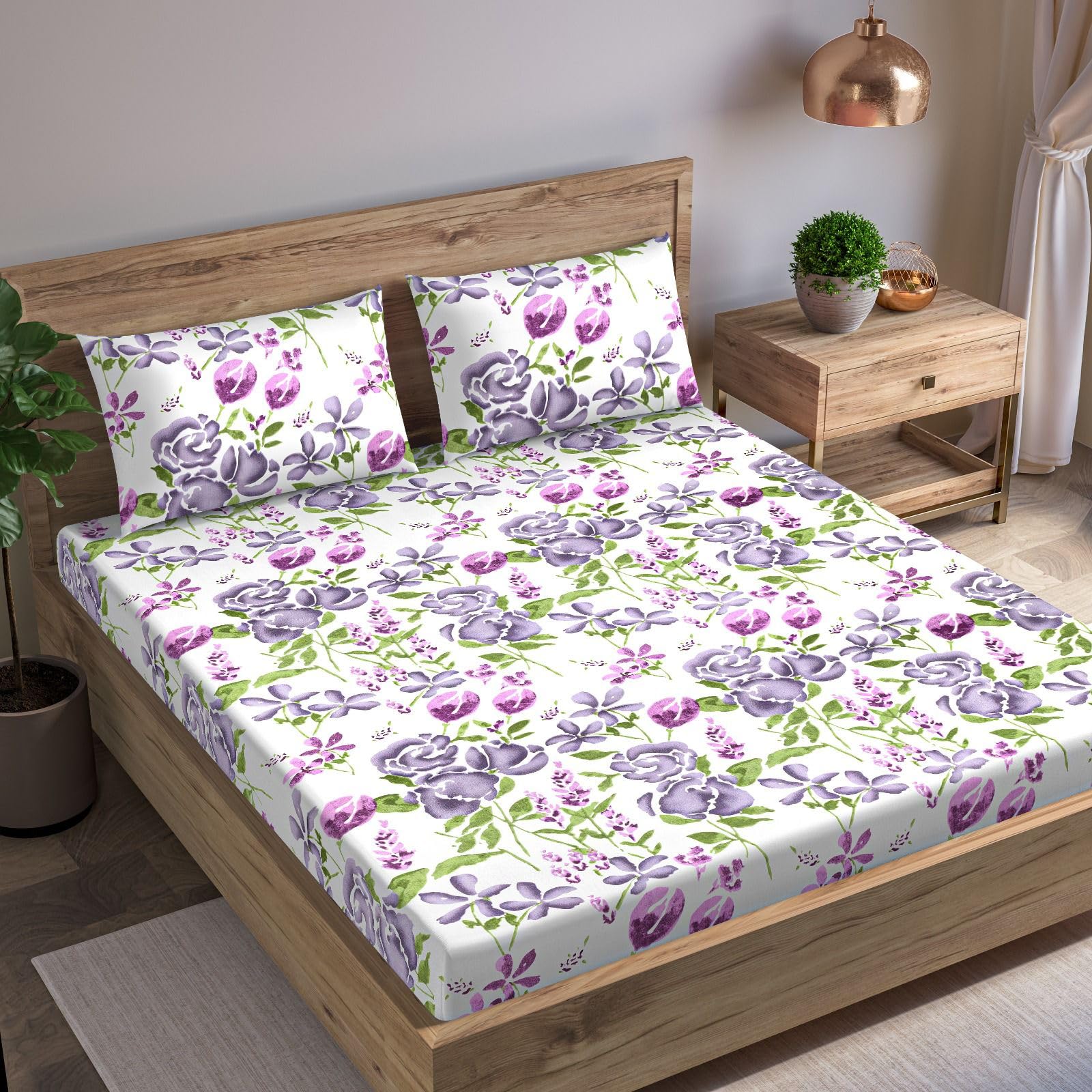 Trance Home Linen 180Tc 100% Cotton 75X48 Twin Bed Size Elastic Fitted Bedsheet | Printed Twin Size Bed Elasticated Fitted Bed