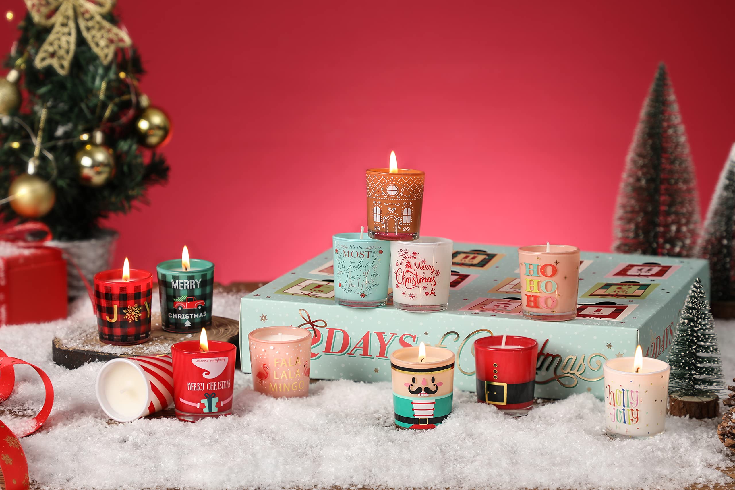 12 Days Christmas Scented Candles Gift Set for Women Advent Calendar Candle Gift 12PCS 1 oz Soy Wax Candles Christmas Birthday G