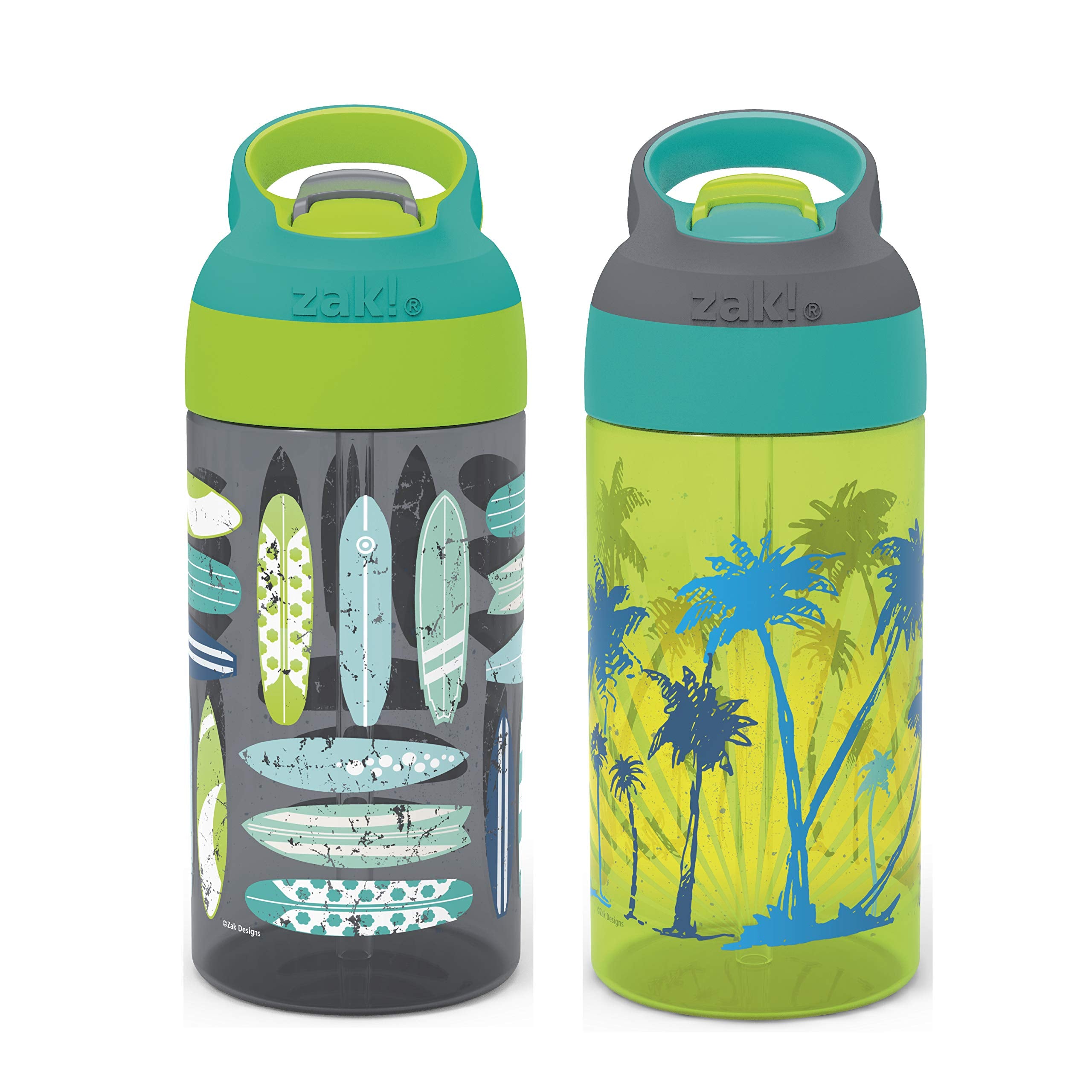 Zak Designs 16oz Riverside Beach Life Kids Water Bottle with Straw and Built in Carrying Loop Made of Durable Plastic, Leak-Proo