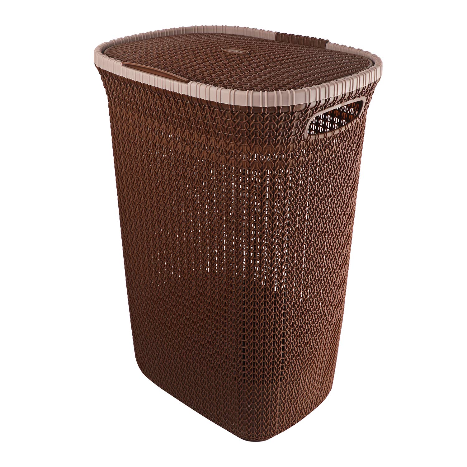 Cello Creta Plastic Laundry Basket With Lid, Dark Brown, 50 Ltrs | Lightweight And Portable | Storage Organizer | Convenient Han