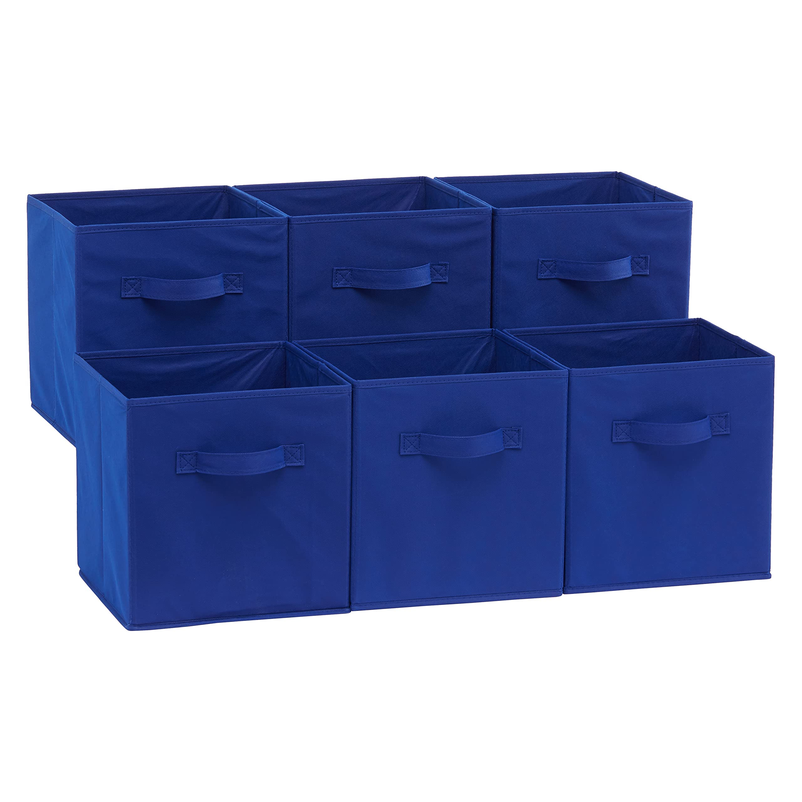 Amazon Basics Collapsible Fabric Storage Cubes Organizer With Handles, 105X105X11, Navy Blue - Pack Of 6