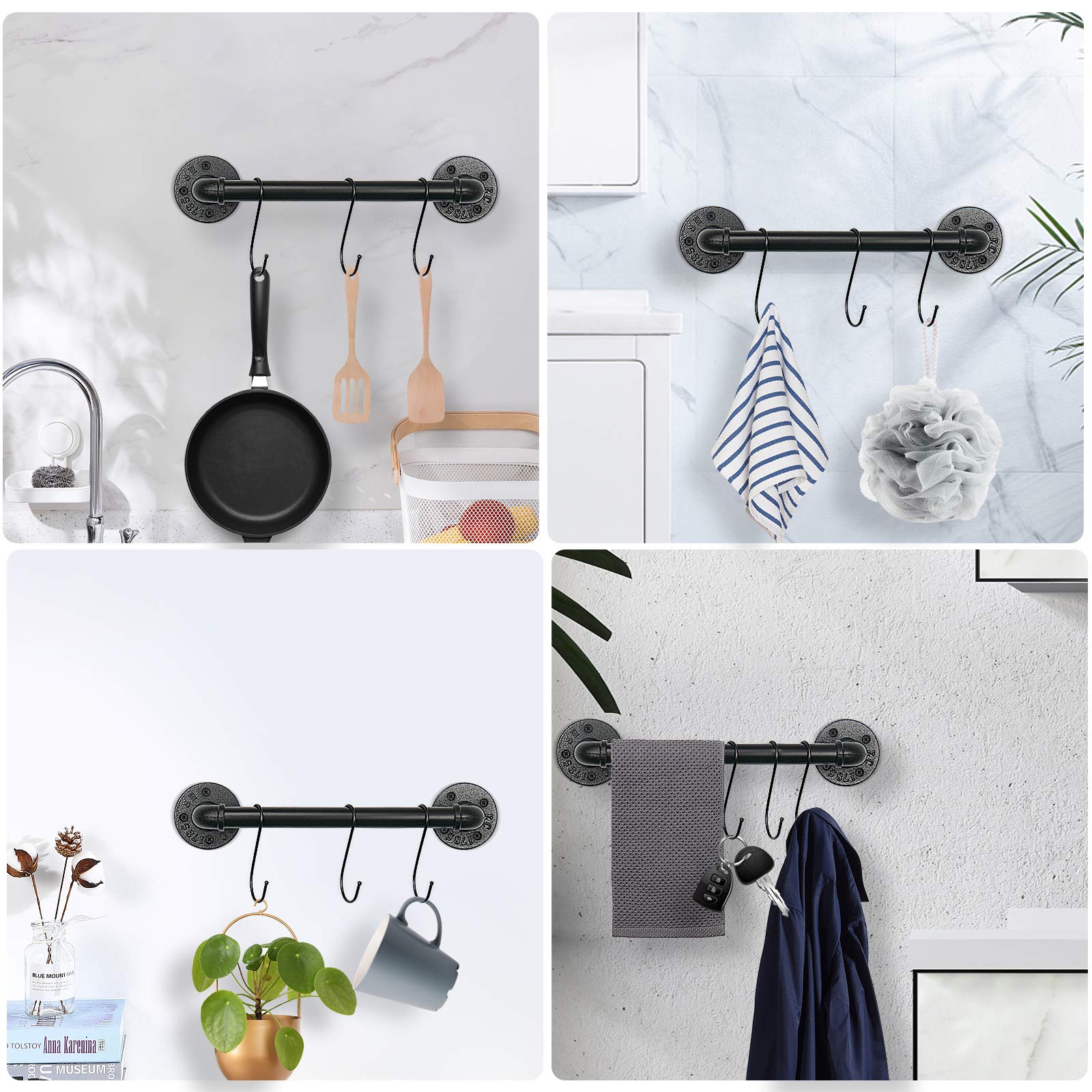 Jeasor Industrial Pipe Towel Rack Towel Bar  Heavy Duty Wall Mounted Rustic Farmhouse Bath Towel Holder for Bathroom (Black  12 inch)