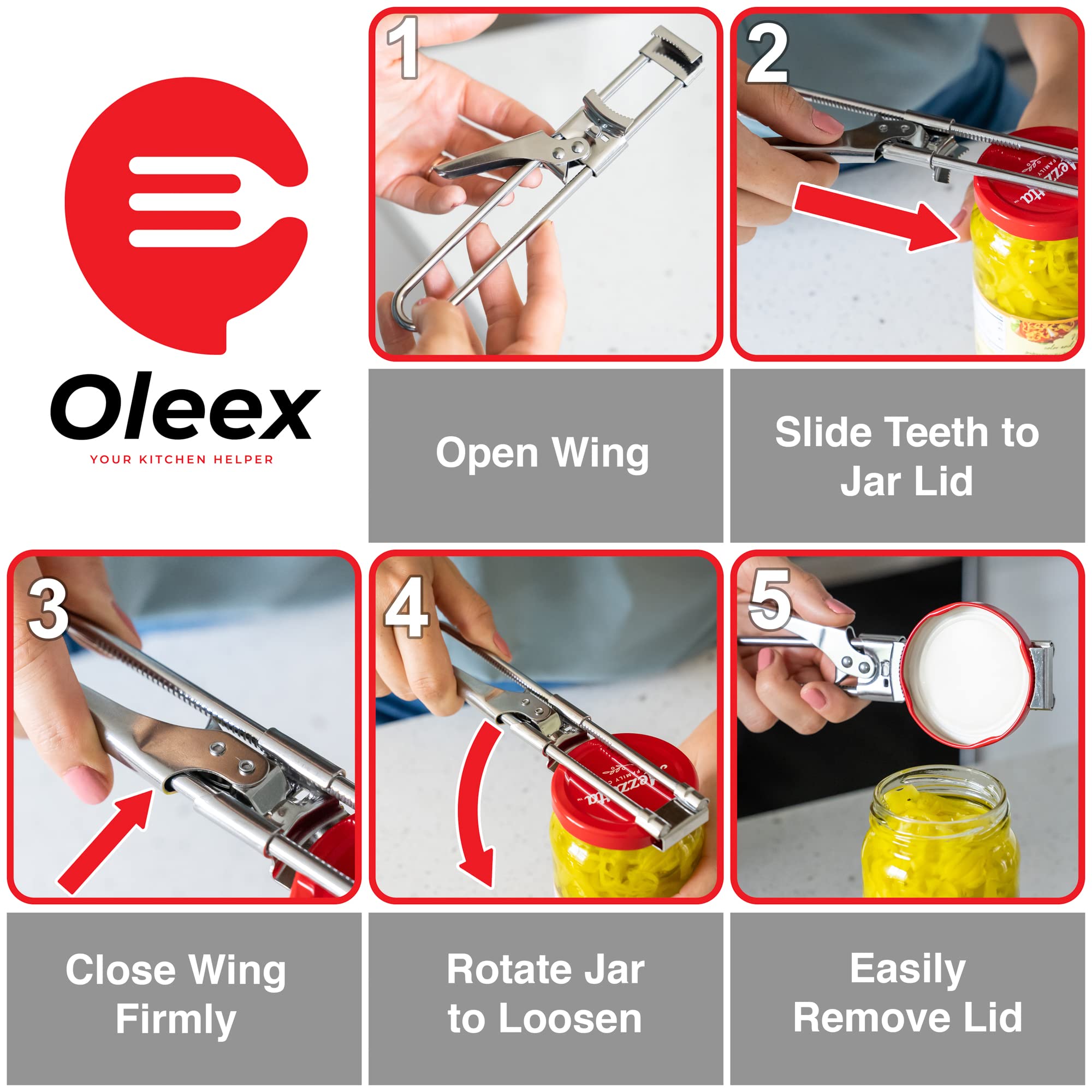 Oleex Jar Opener For Weak Hands With Keychain Bottle Cap Opener. Easy Jar Opener For Seniors With Arthritis Or Kids Jar Openers.