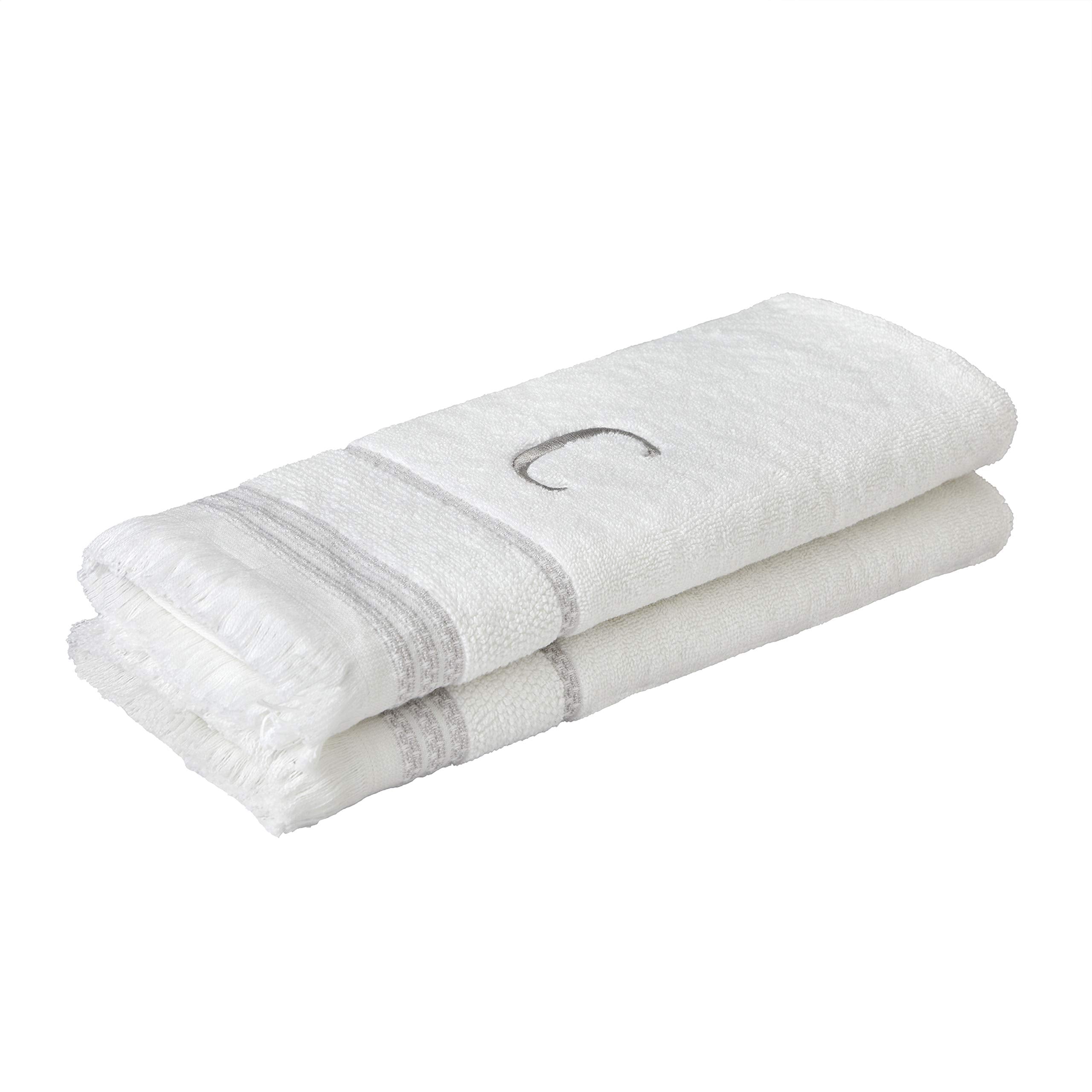 Skl Home Casual Monogram Hand Towel Set, C, 16X26, White 2 Count