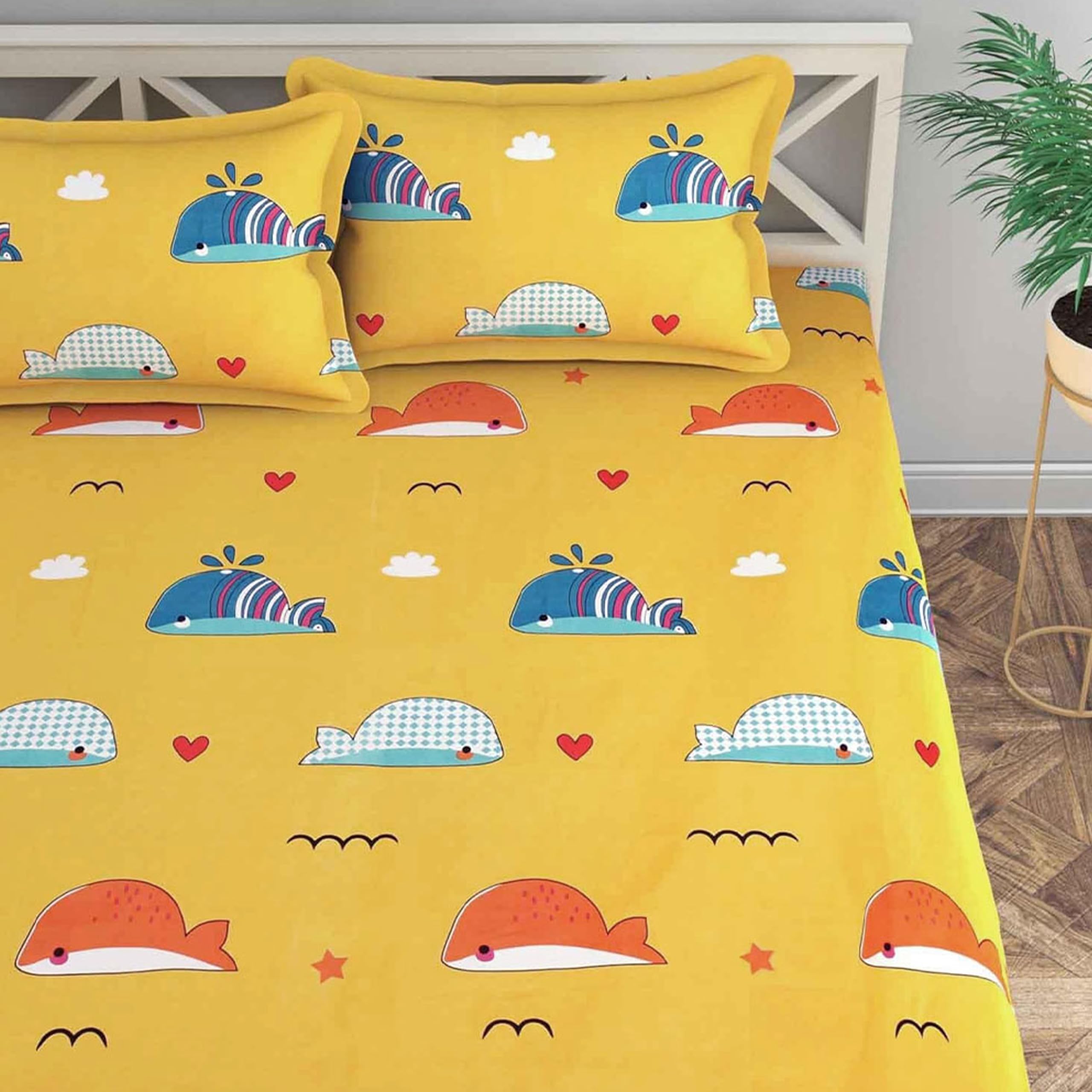 Weave & Dcor Super Soft Super Comfortable Pure Cotton Feel Cute Yellow 300 TC 78x78 inches Kids Super King Size All Round Elasti