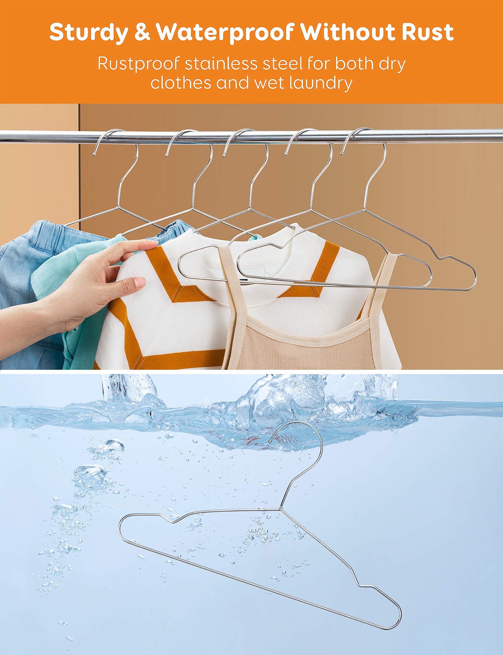Baby Hangers  50 Pack Stainless Steel 12.6 Inch Baby Clothes Hangers Heavy Duty Non-Slip Space Saving Coat Hangers Metal Hangers for Kids Children Toddler Clothes