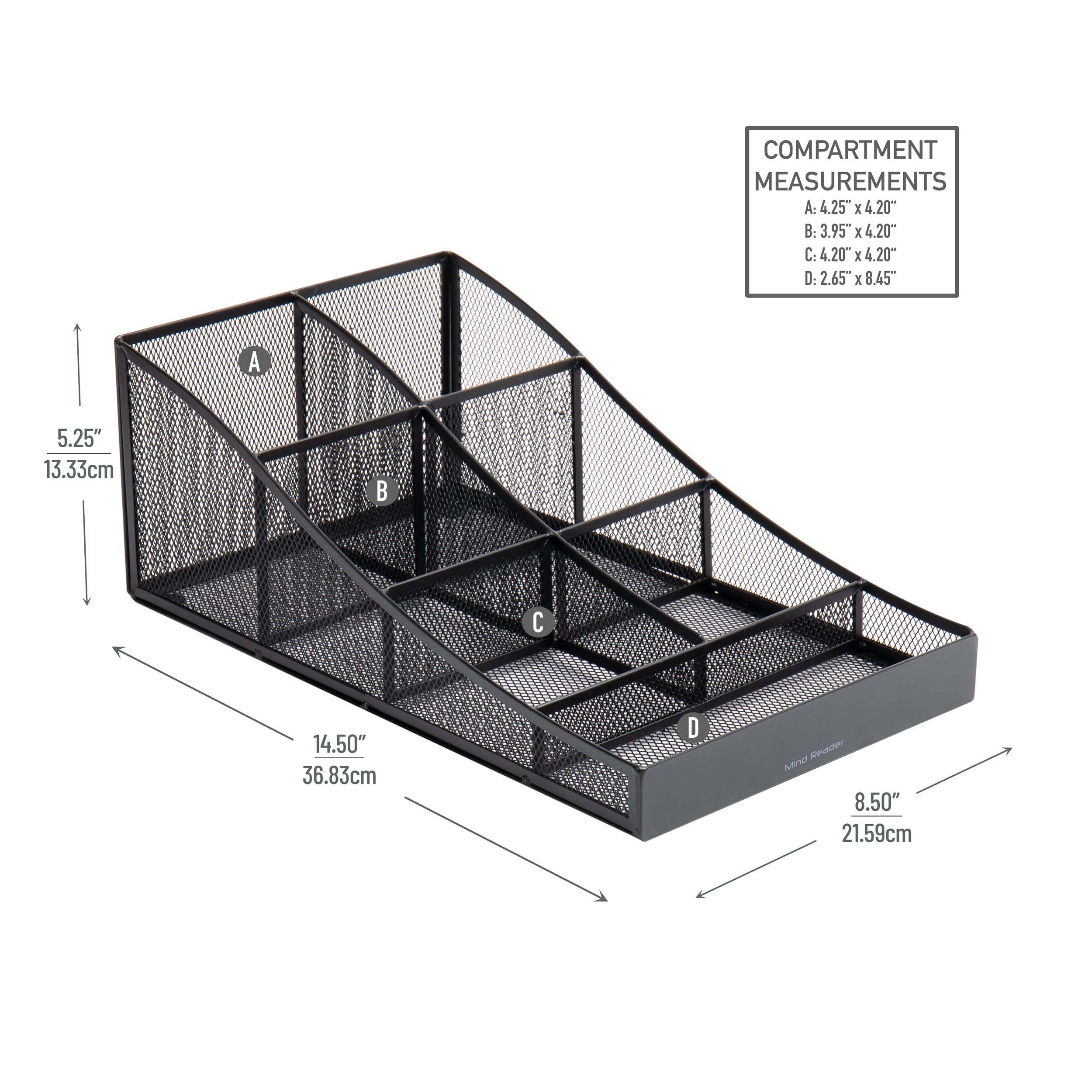 Mind Reader Cup And Condiment Station, Countertop Organizer, Coffee Bar, Kitchen, Metal Mesh, 8.5''L X 14.5''W X 5.25''H, Black