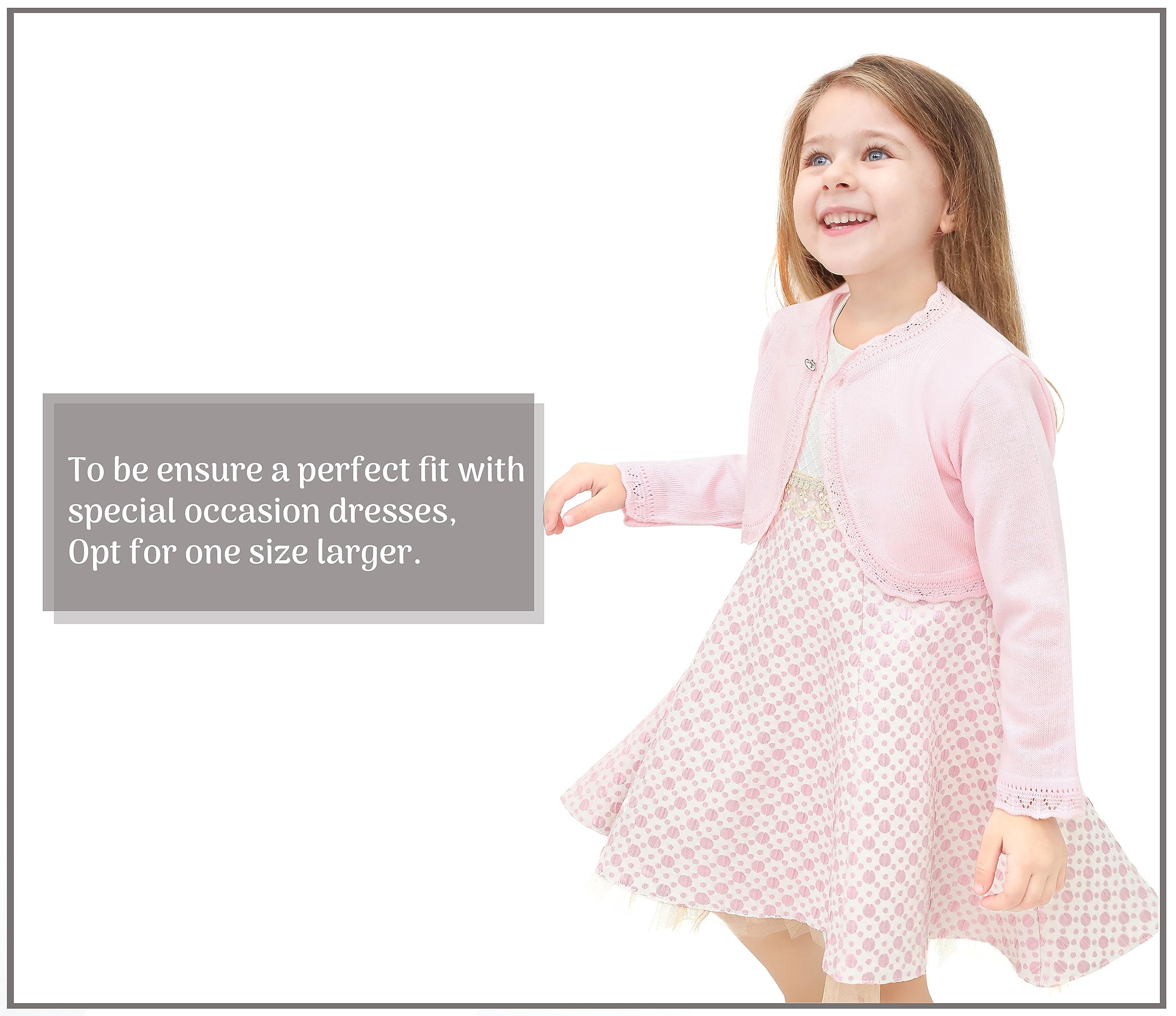 Lilax Little Girls Knit Long Sleeve Button Closure Bolero Cardigan Shrug 5T Pink