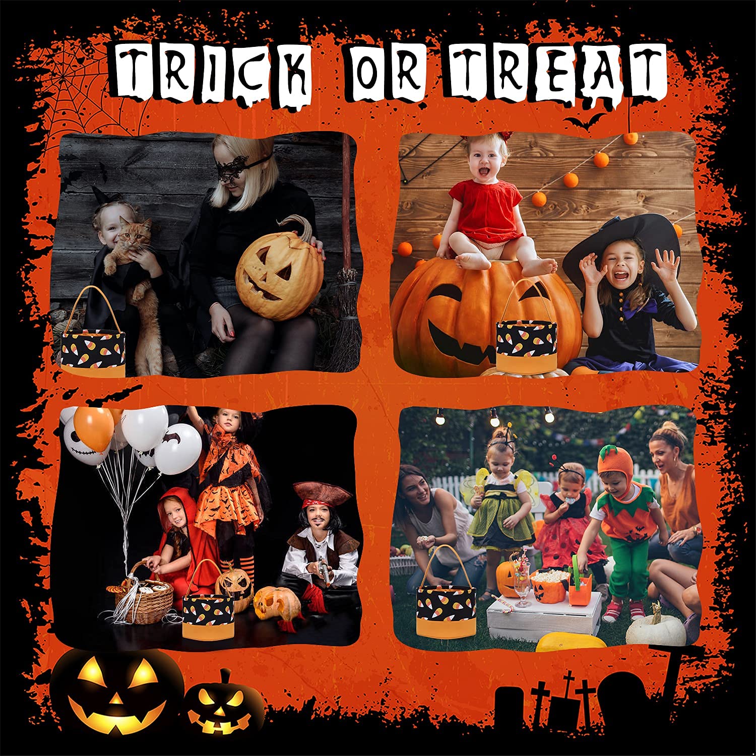 Halloween Candy Basket Halloween Trick Or Treat Bags Halloween Candy Buckets Fabric Gift Bags Halloween Parties(Candy)
