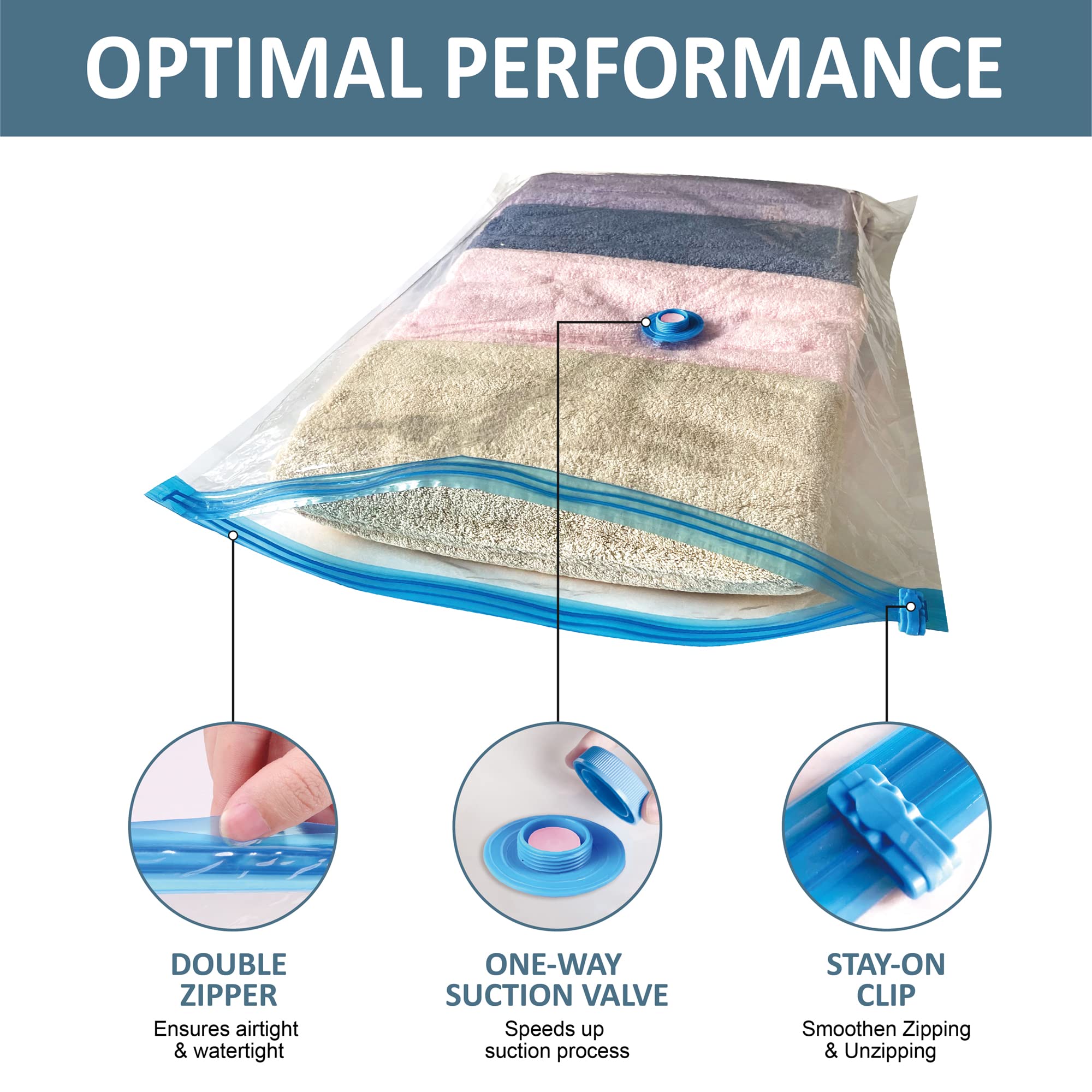 Roomimaster Vacuum Storage Bags - 10 Combo (5 Large/5 Jumbo), Durable PA+PE Material, Includes Pump for Clothes & Bedding