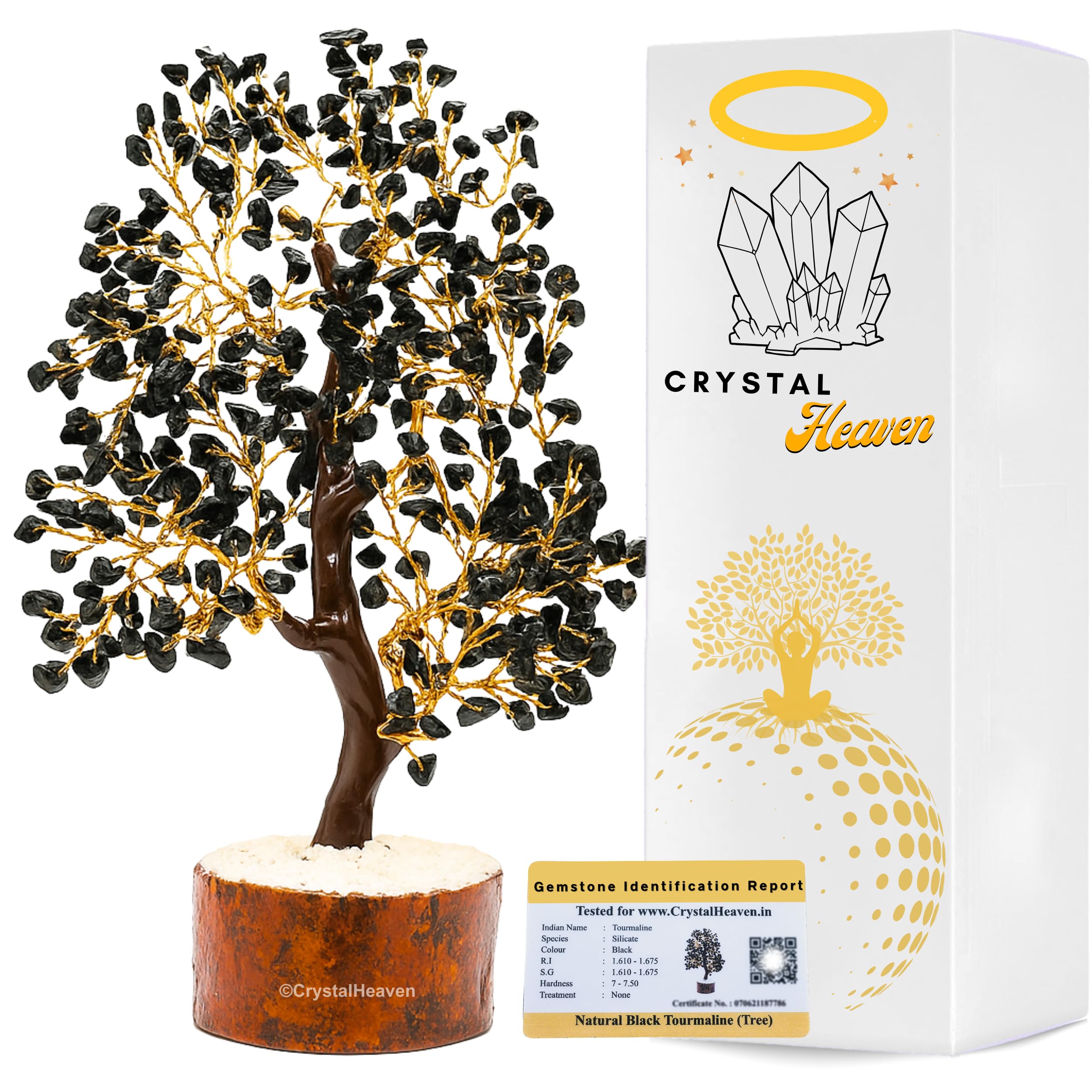 Certified Black Tourmaline Crystal Tree For Good Luck - Healing Crystals Money Tree For Wealth, Positive Energy At Home Office -