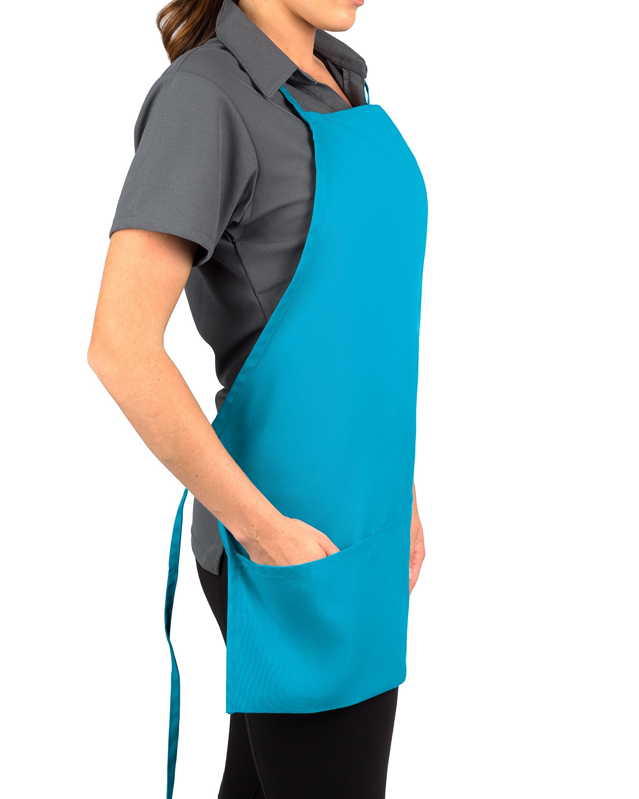 Kng Teal 3 Pocket Adjustable Bib Apron For Men And Women - Pack Of 6