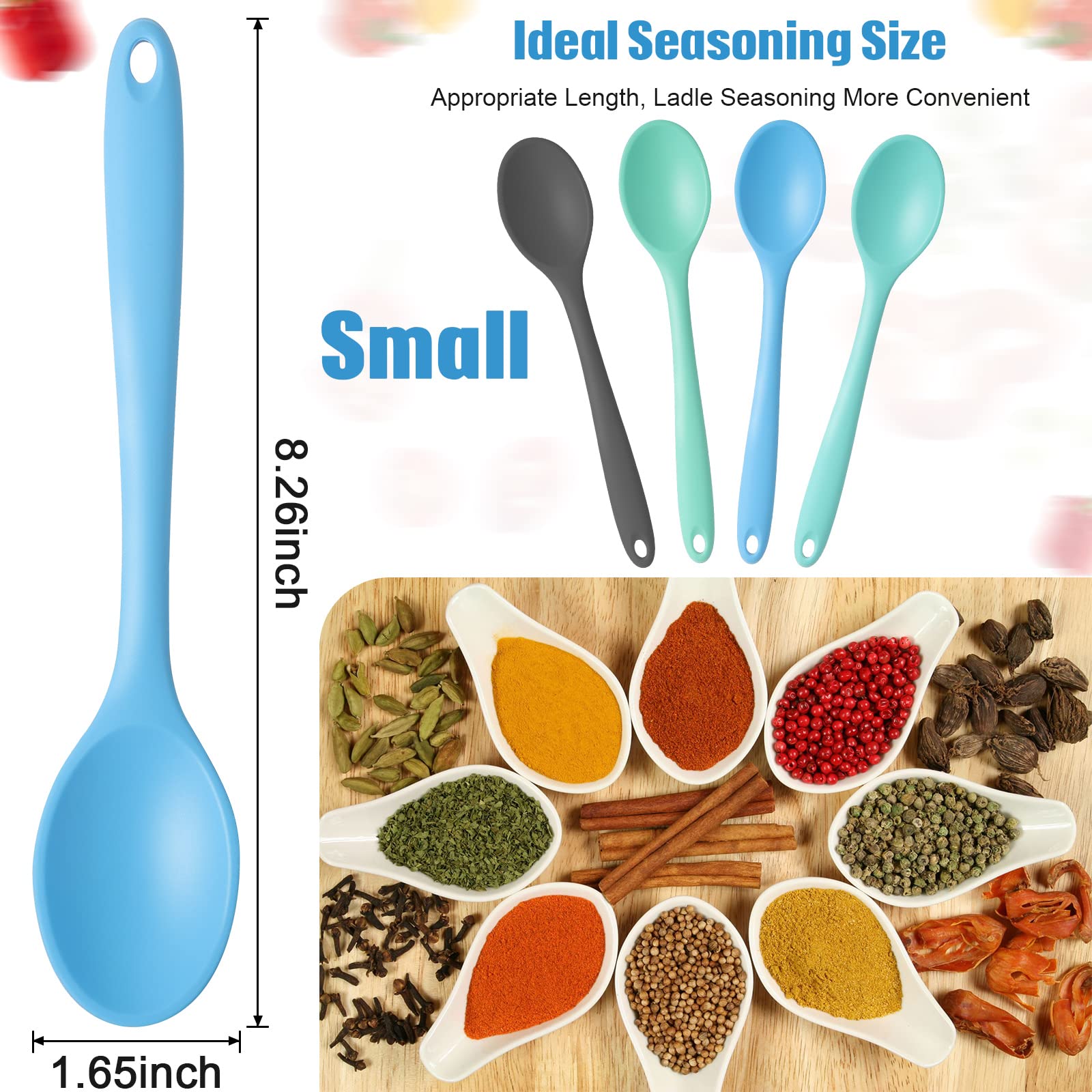 4 Pcs Silicone Mixing Spoons Nonstick Heat Resistant Silicone Utensil Spoons Silicone Basting Cooking Spoons Multicolor Serving