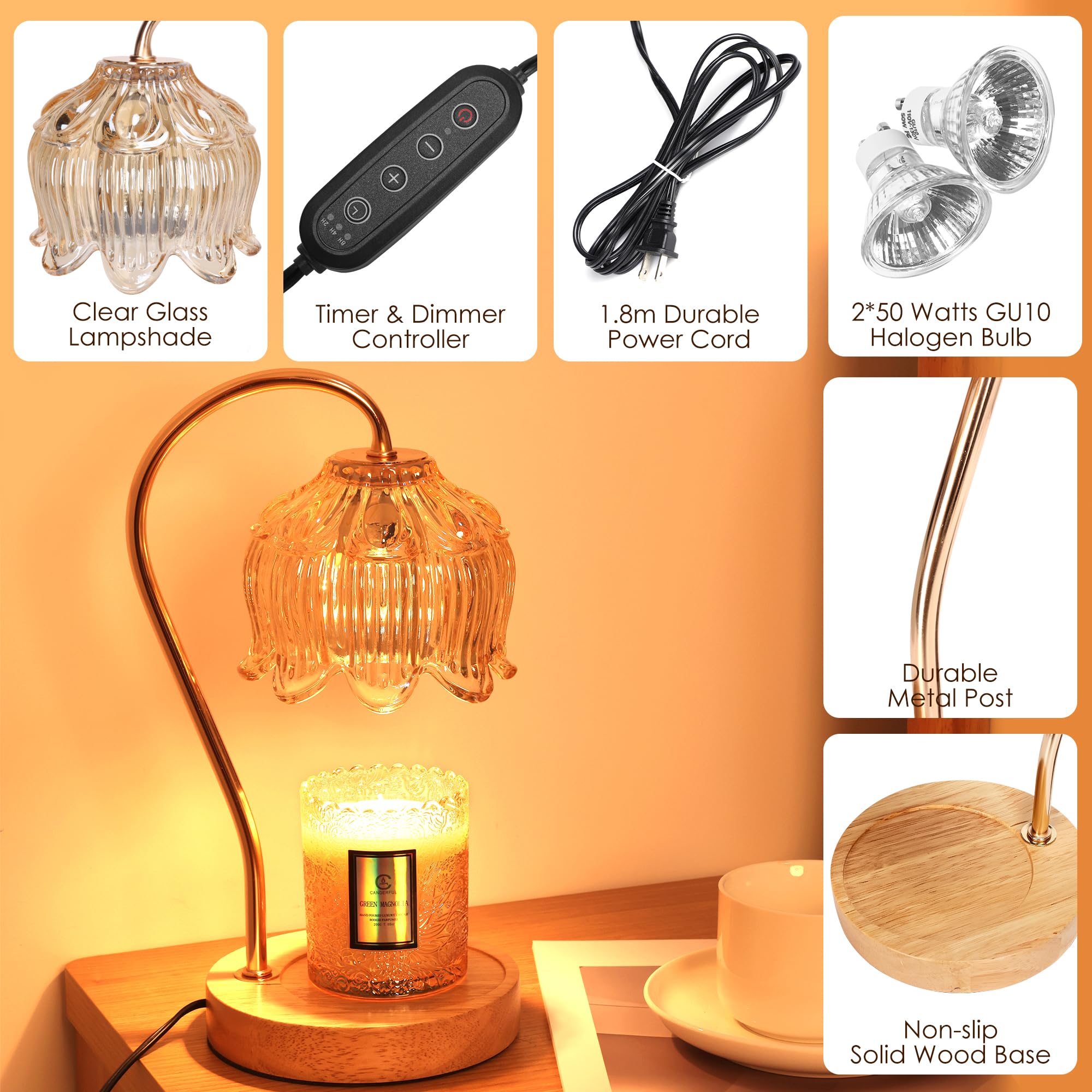 Merrtody Dimmable Flower Candle Warmer Lamp with Timer - Fits All Jar Scented Candles - Unique Birthday & Mother s Day Gift for