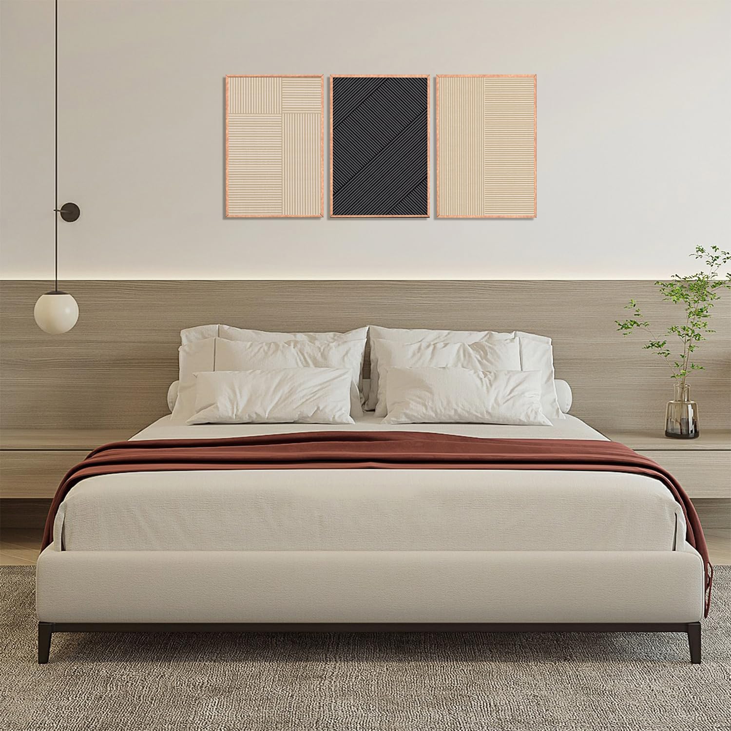 Kairne Minimalist Line Framed Canvas Wall Art Set, Beige Textured Wall Decor, Neutral Illustration Wall Painting, Modern Brown A