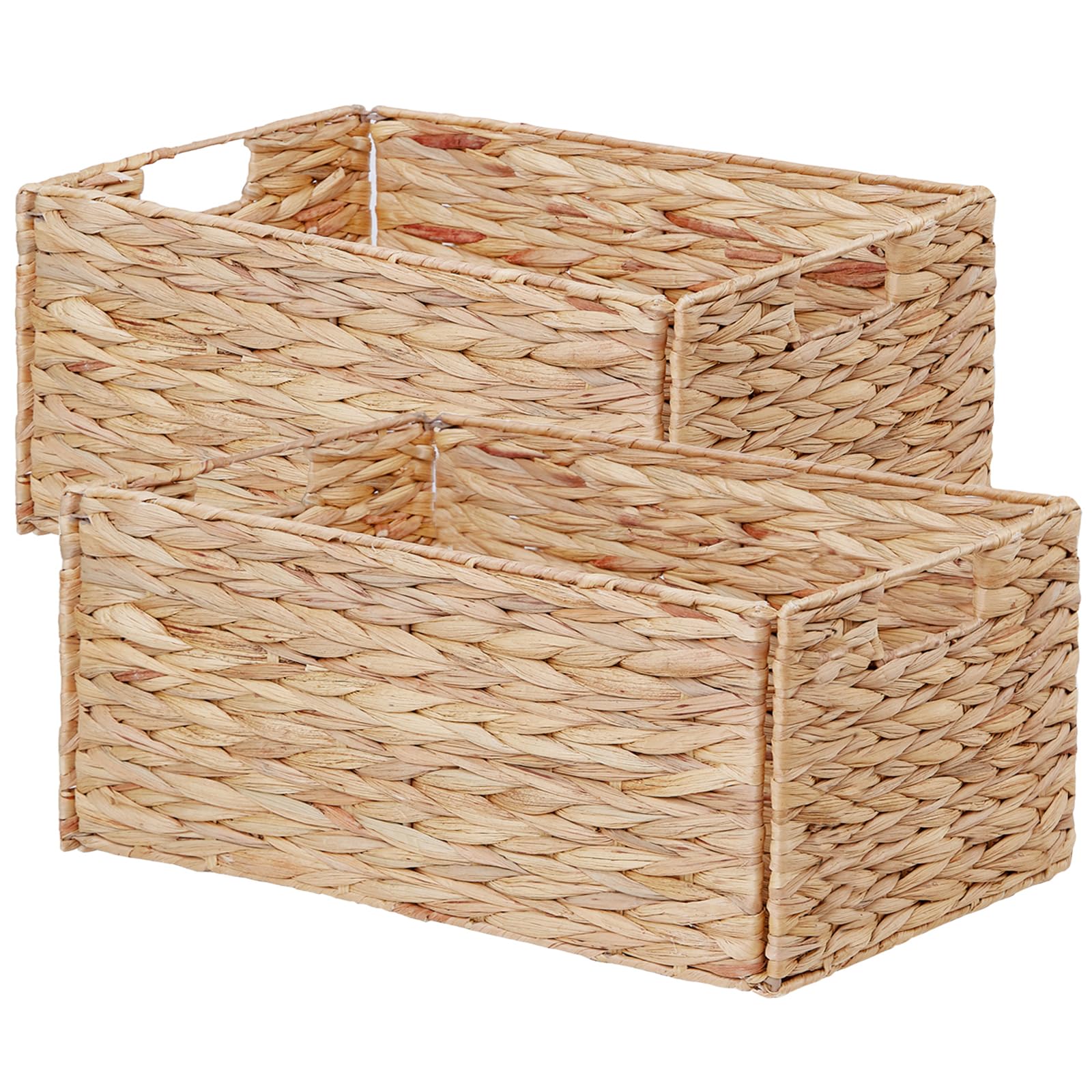 Vagusicc Storage Basket, Set Of 2 Wicker Basket, Hand-Woven Water Hyacinth Storage Baskets For Organizing, Foldable Rectangular