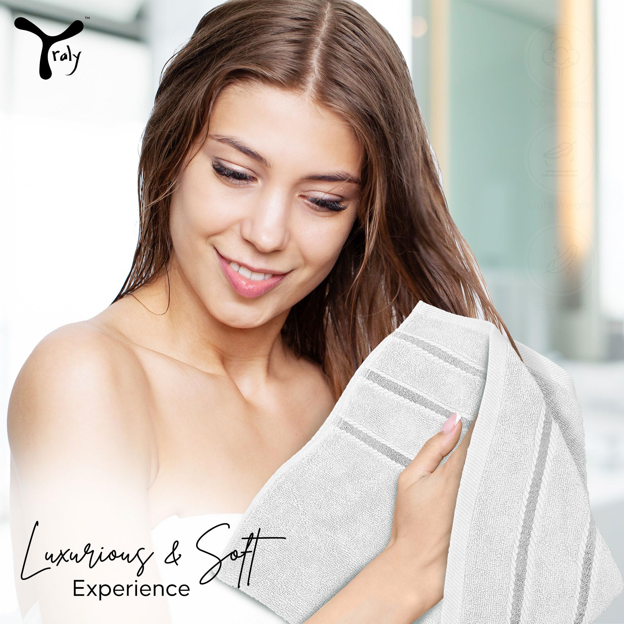 Yraly Luxury Hand Towels For Bathroom Set Of 4 (16 X 28 Inch) Soft & Absorbent 600Gsm Ring Spun Cotton Hand Towel Sets For Bathr