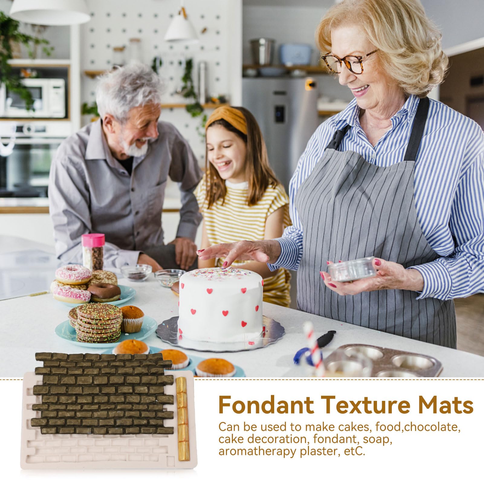 Fondant Impression Mat, Silicone Brick Wall Pattern Lace Mat Silicone Imprint Mold Sugarcraft Wedding Cake Decorating Tools Choc