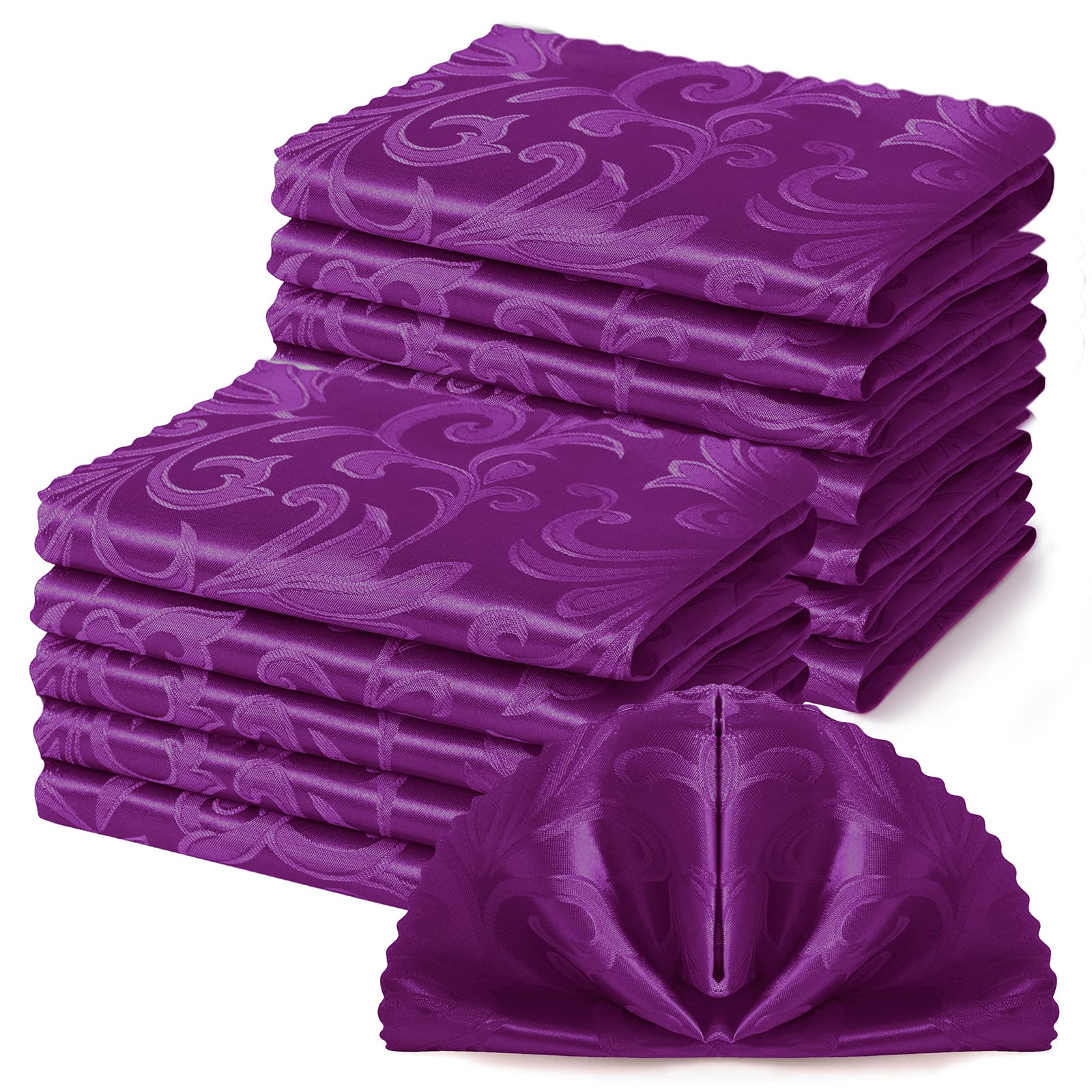 Horbaunal 12 Pack Damask Cloth Napkins 17 X 17 Inch, Jacquard Table Cloth Napkins Set Of 12 Square Satin Napkins Fabric Dinner N