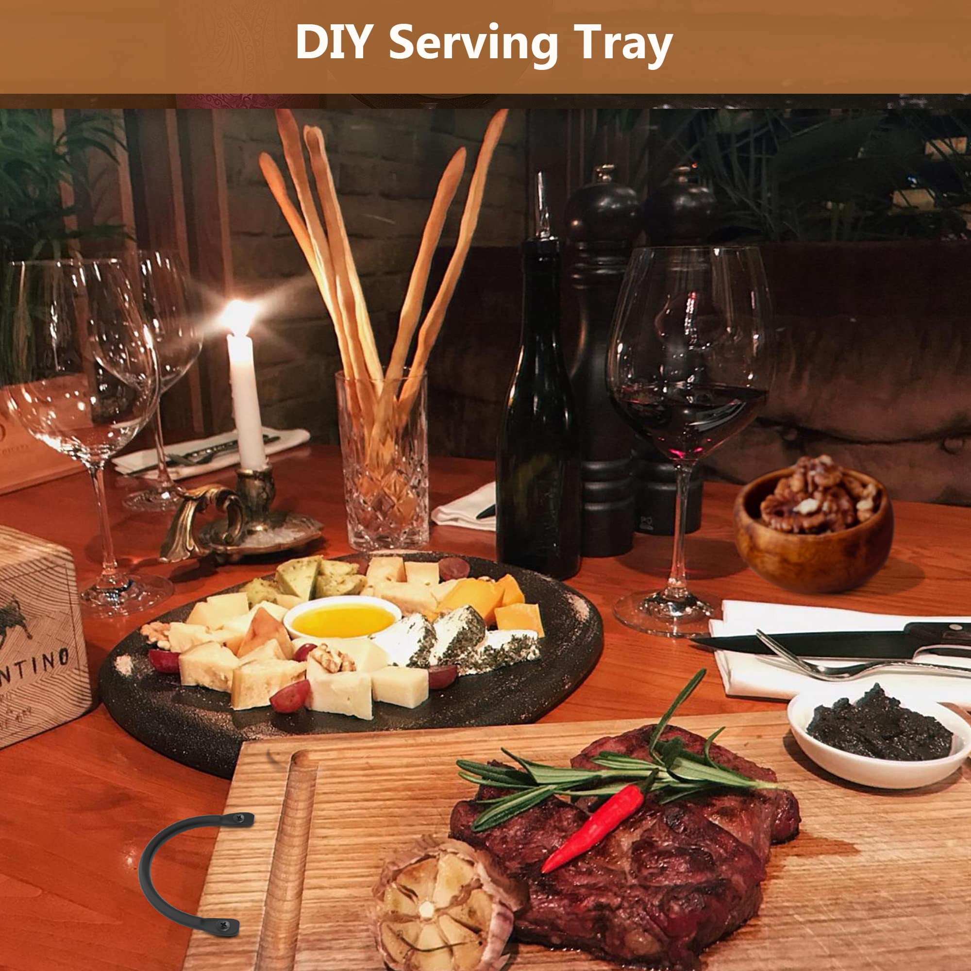 Serving Tray Handles Hardware, Side Fixing Handle For Trays Cutting Board And Charcuterie Board,Metal Rustic Curved Handle Pulls