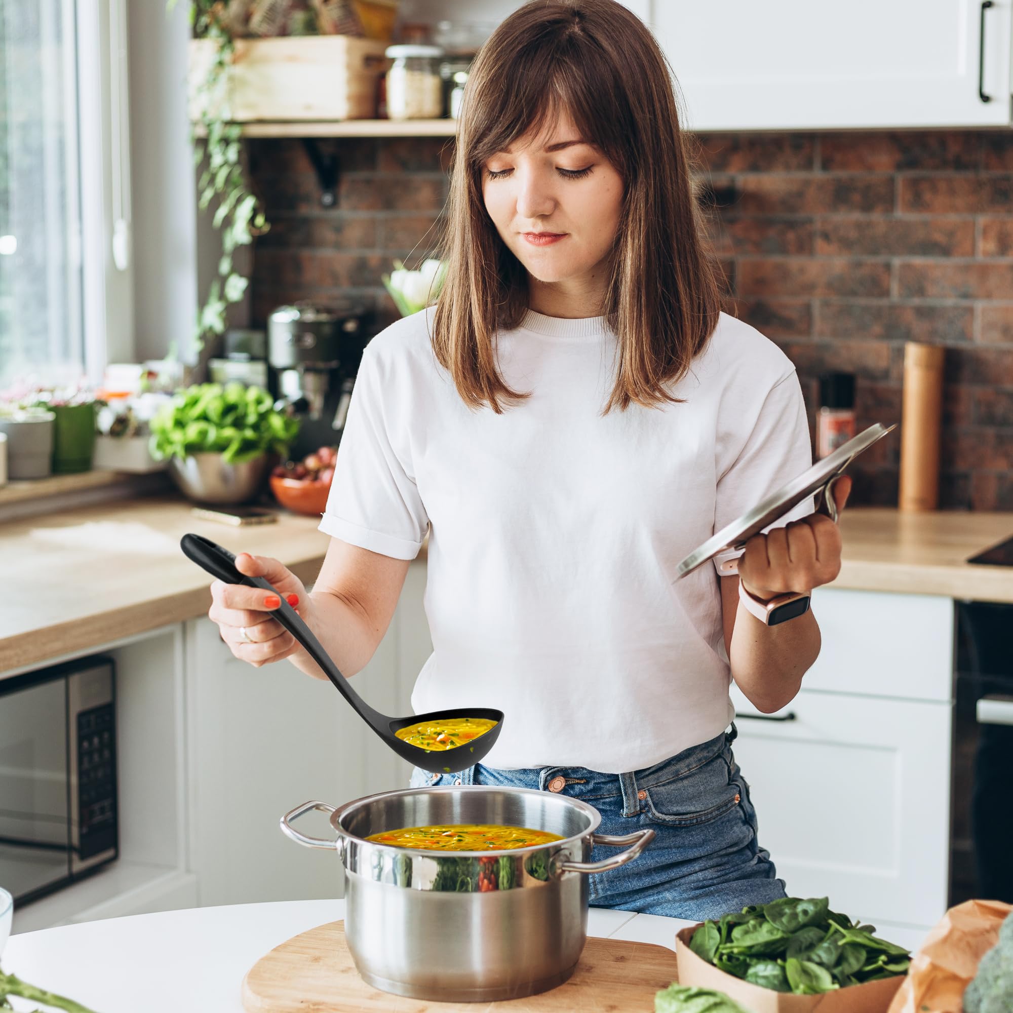 Zulay Soup Ladle Spoon With Comfortable Grip - Cooking And Serving Spoon For Soup, Chili, Gravy, Salad Dressing & Pancake Batter