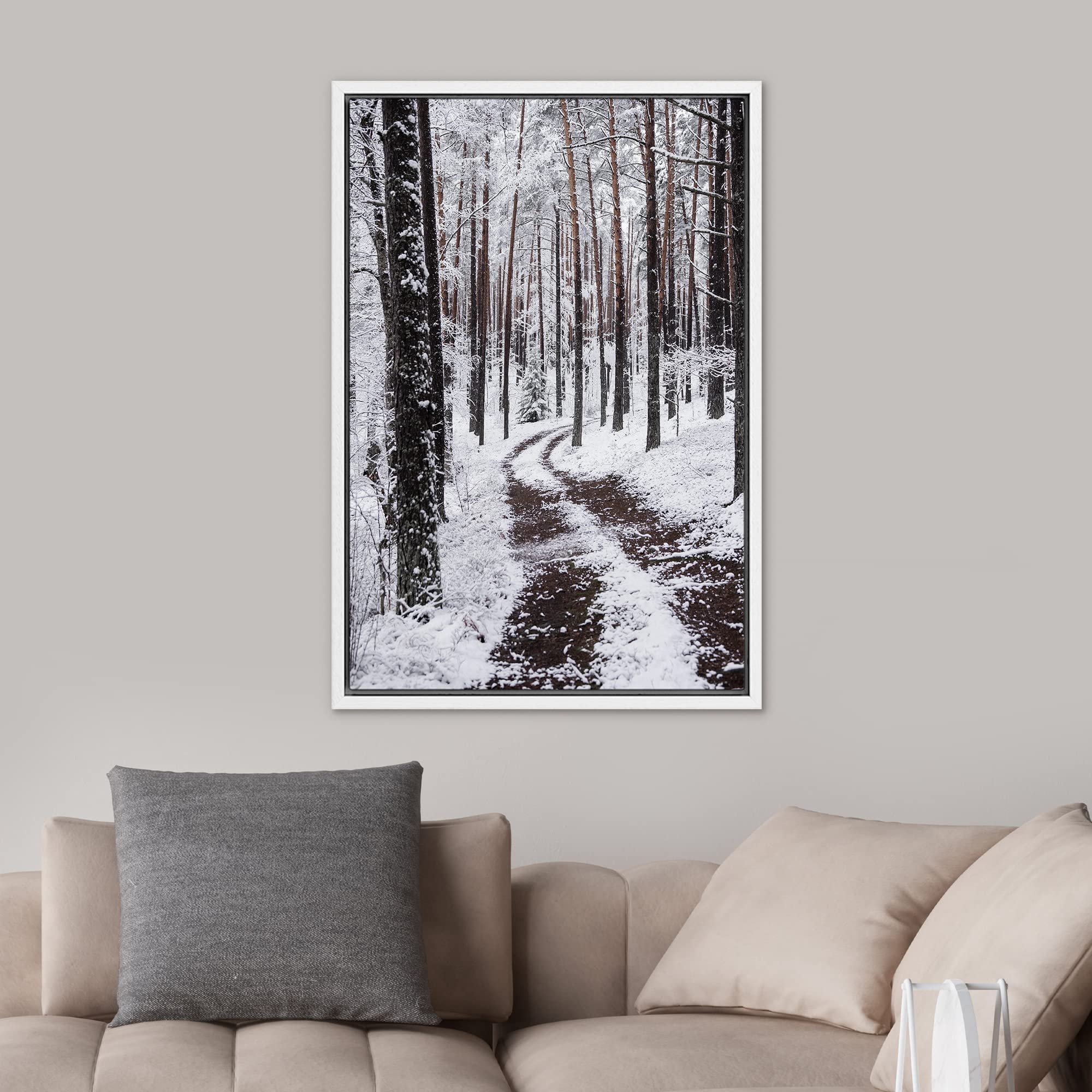Signwin Framed Canvas Wall Art Winter Trees Cool Dramatic Forest Multicolor Nature Photography Rustic - 16''X24'' White