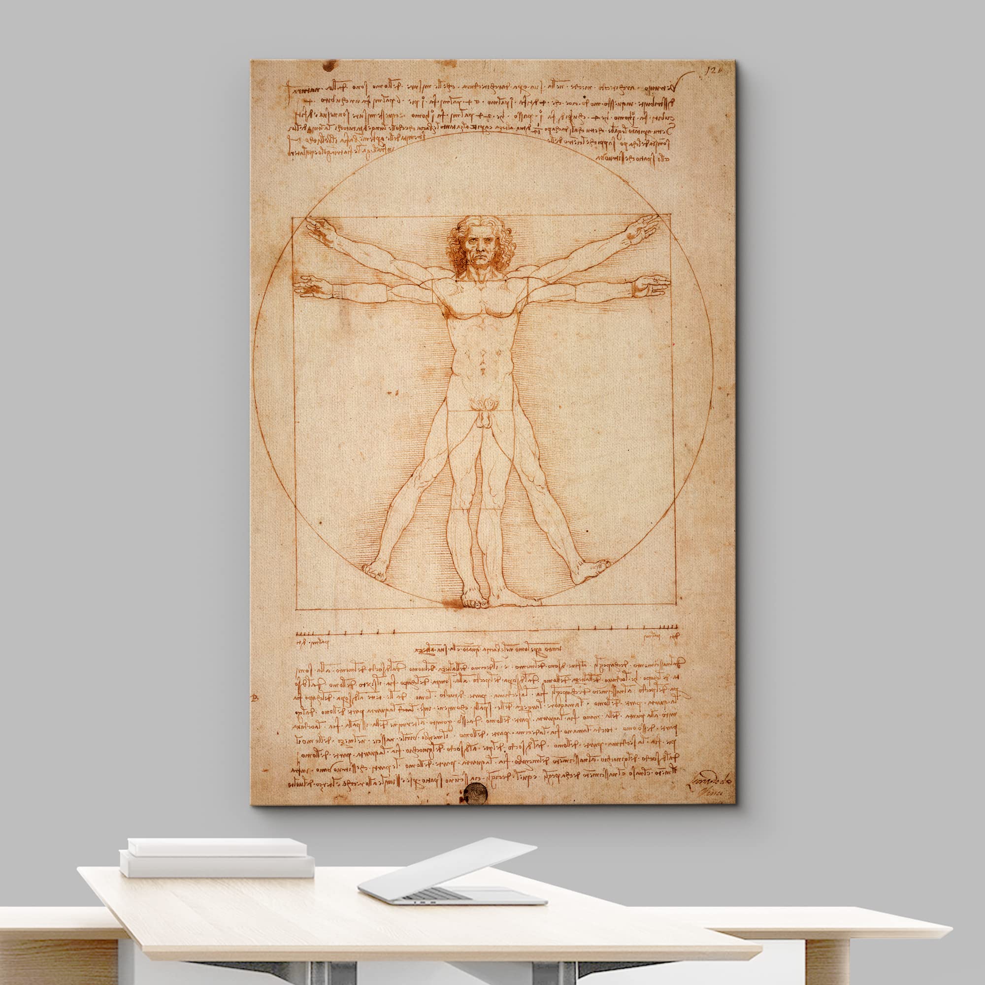 Wall26 Vitruvian Man By Leonardo Da Vinci Giclee Canvas Prints Wrapped Gallery Wall Art | Stretched And Ready To Hang - 24'' X 3