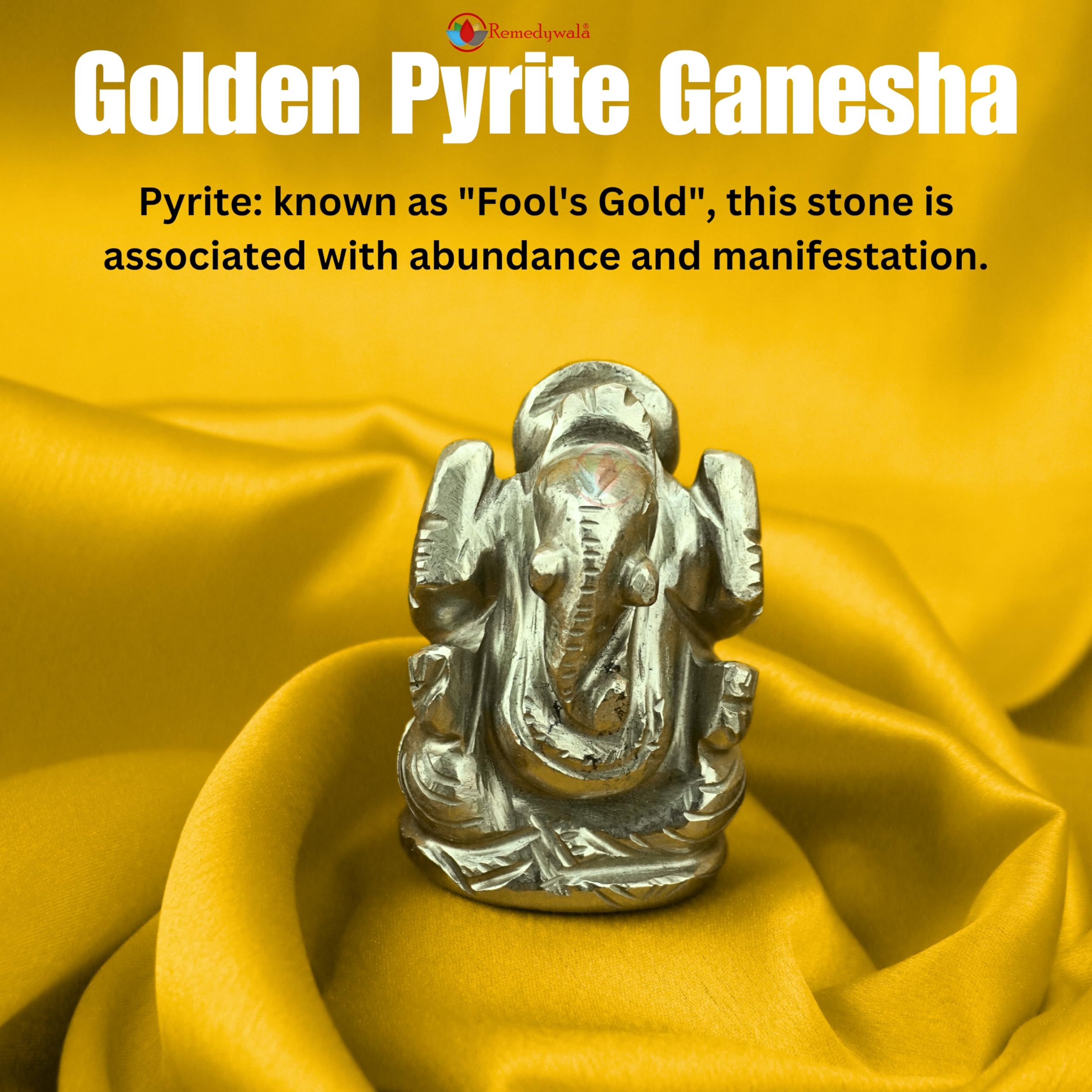 Remedywala Charged Golden Pyrite Ganesh Idol Small Beautiful Pyrite Ganesha Idol (100-150 Gms Approx.)