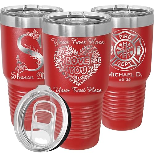 Personalized Tumbler 30oz with Lid and Straw  Your Text Engraved in USA of Valentine's Day Gift  Vacuum Insulated Coffee Mugs  Stainless Steel Double Wall Thermo  Customized Cups by iProductsUS (Red)