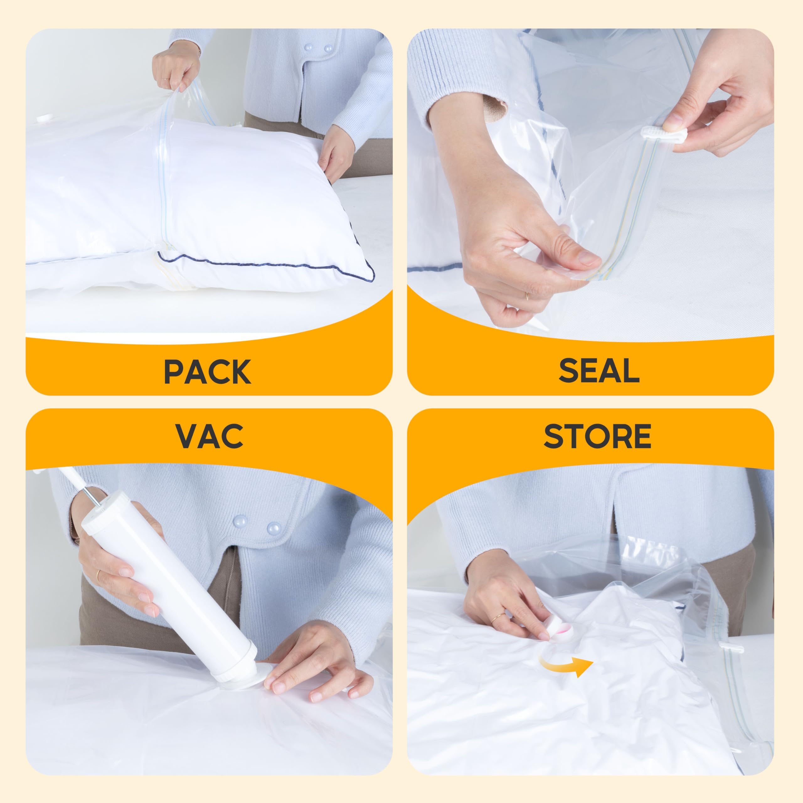 10 Jumbo Vacuum Seal Bags with Hand Pump, Vacuum Storage Bags, Space Saver Bags for Clothing, Comforters, Blankets, Bedding, Pil