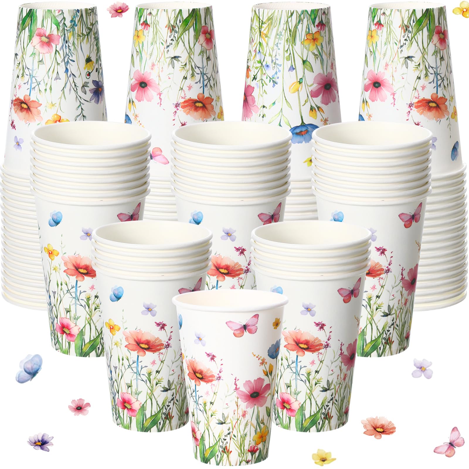 Tioncy 50 Pcs Thanksgiving Disposable Paper Coffee Cups Fall Floral 12 oz Autumn Butterfly Orange Drinks Cup for Coffee Water Ju